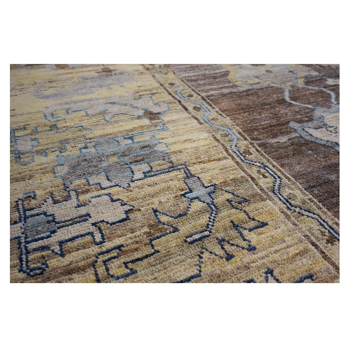 21st Century Large Square Turkish Oushak 19x20 Brown & Gold Handmade Area Rug For Sale 9