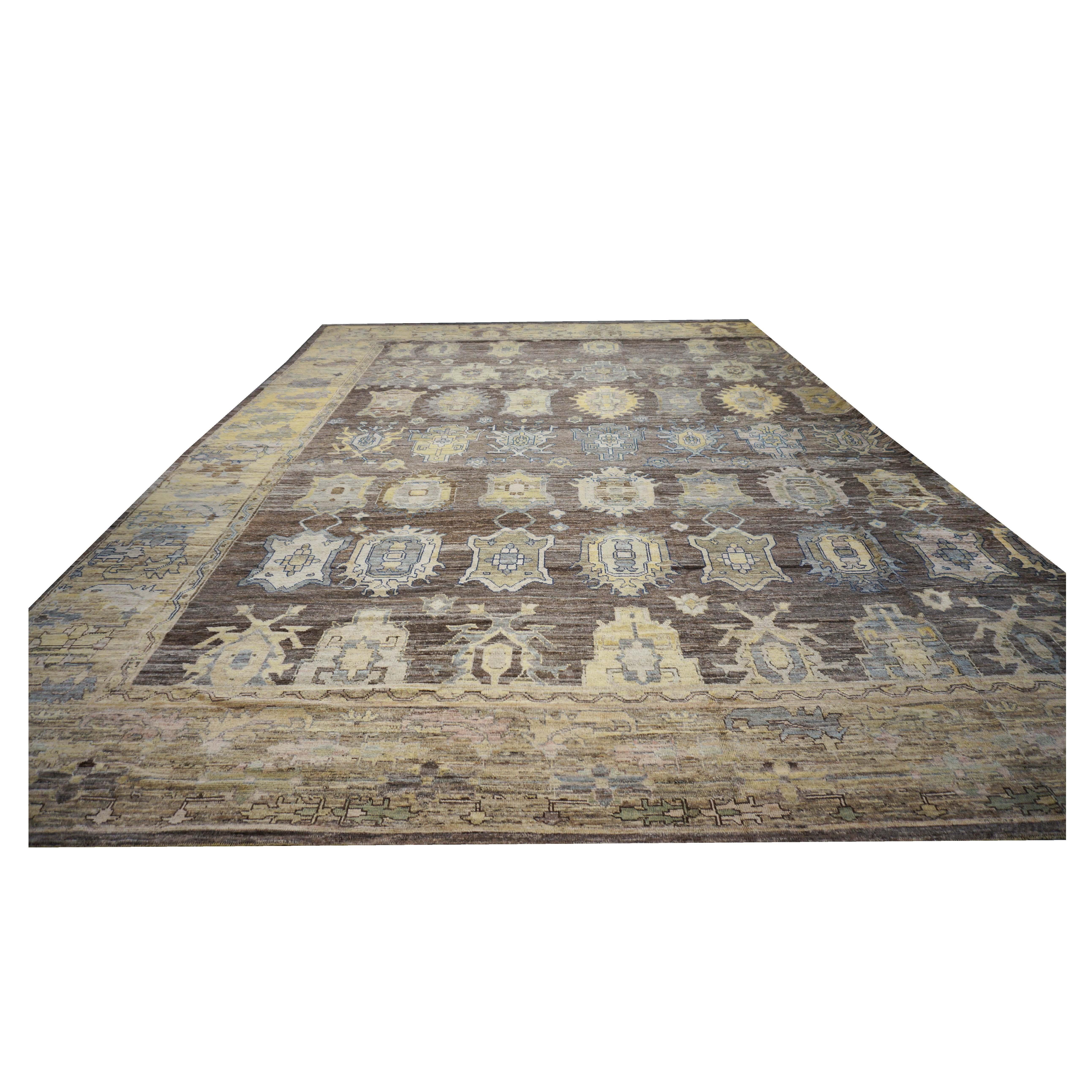 Ashly Fine rugs presents a 21st-century Turkish Oushak 19x20. Oushak weavings began in a location just south of Istanbul, in a region that was to become the rugs namesake, Oushak. Although nomads first produced the rugs for personal use only, since