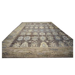Turkish Oushak Wool 19x20 Brown & Gold Oversized Handmade Area Rug