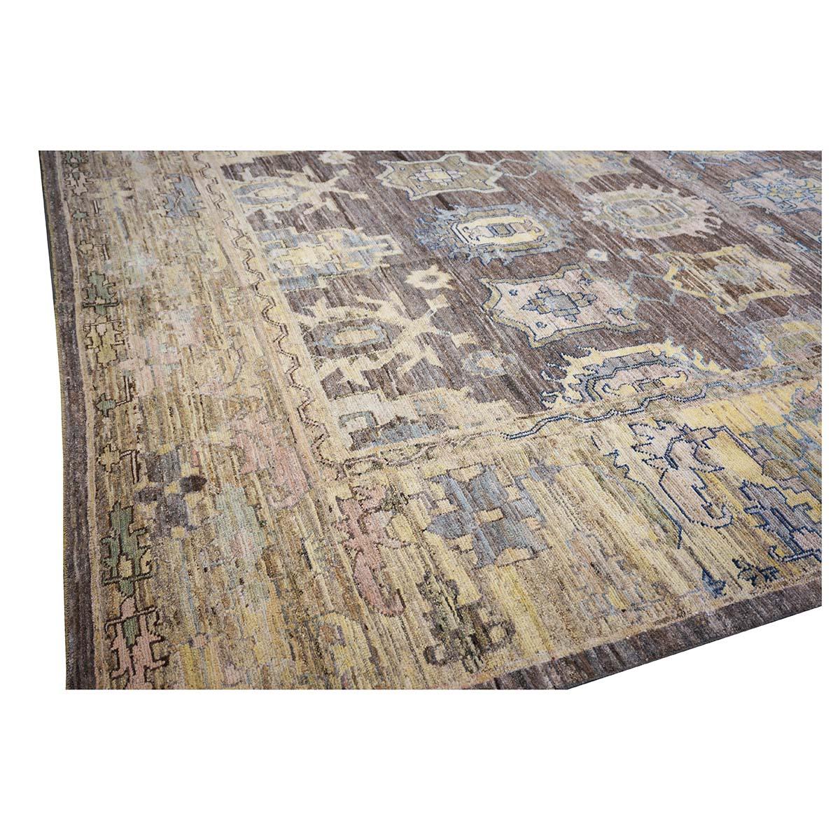 Contemporary 21st Century Large Square Turkish Oushak 19x20 Brown & Gold Handmade Area Rug For Sale