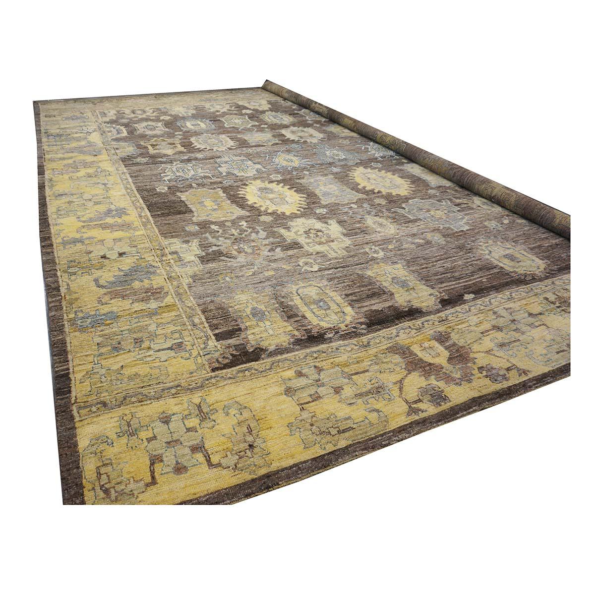 21st Century Large Square Turkish Oushak 19x20 Brown & Gold Handmade Area Rug For Sale 2