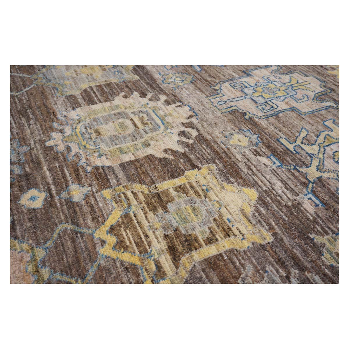 21st Century Large Square Turkish Oushak 19x20 Brown & Gold Handmade Area Rug For Sale 3