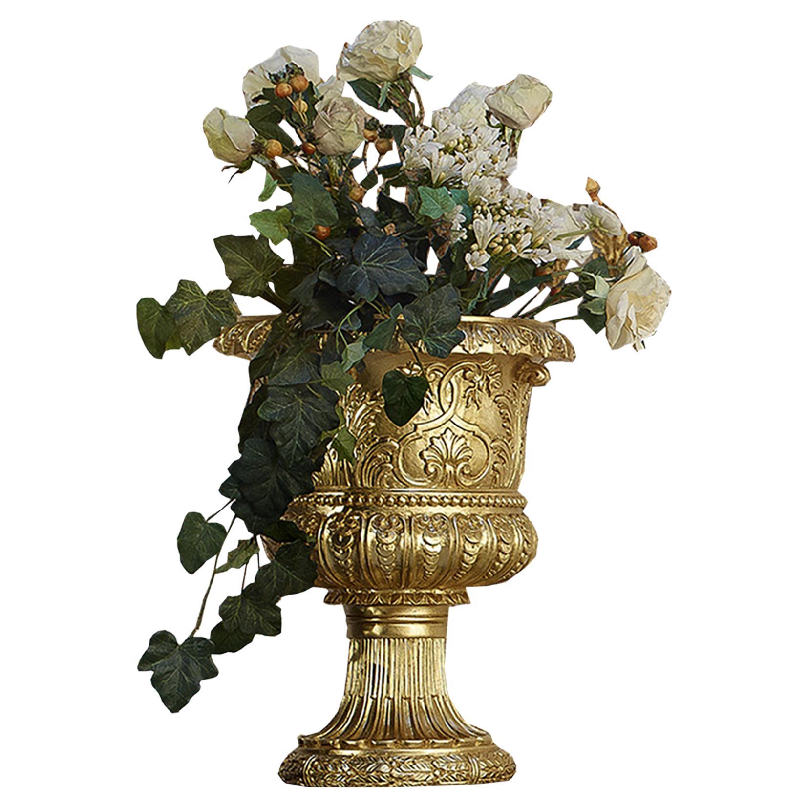 Vase décoratif Laurier en bois du 21e siècle avec finition dorée par Modenese Gastone