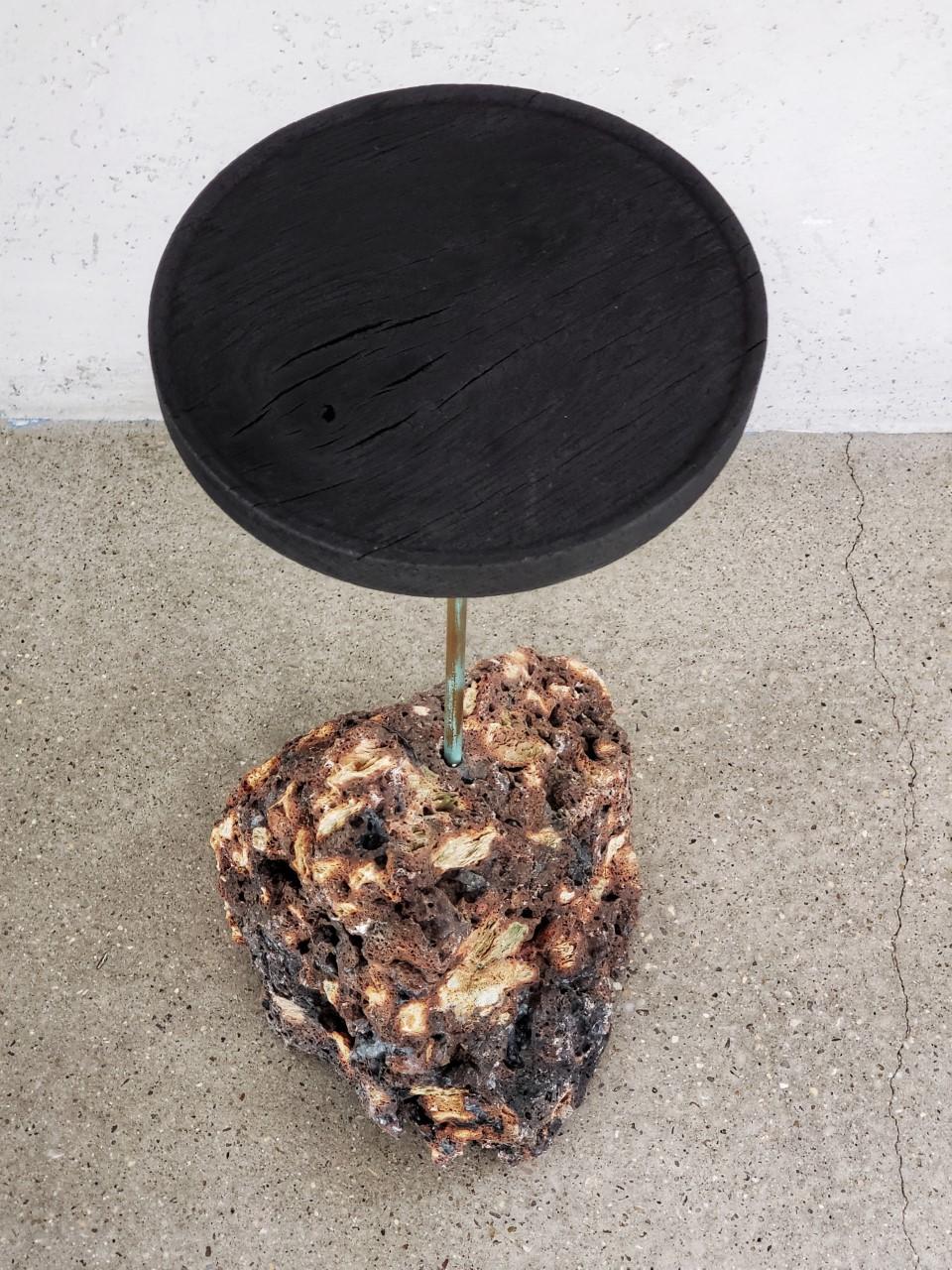 Organic Modern 21st Century Lava Base/Black Top Side Table by Michael Javidi - made to order  For Sale