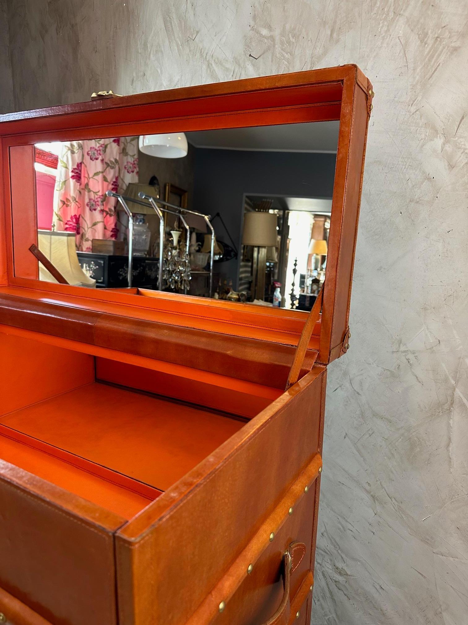 21st century Leather and Brass Bar Trunk 5