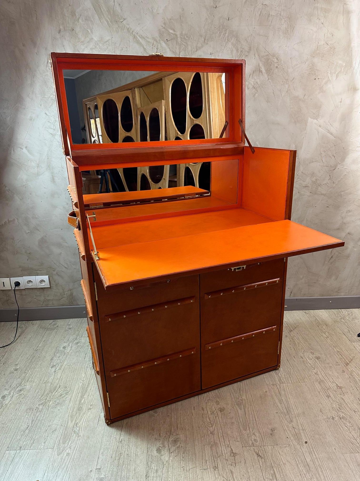 21st century Leather and Brass Bar Trunk 6