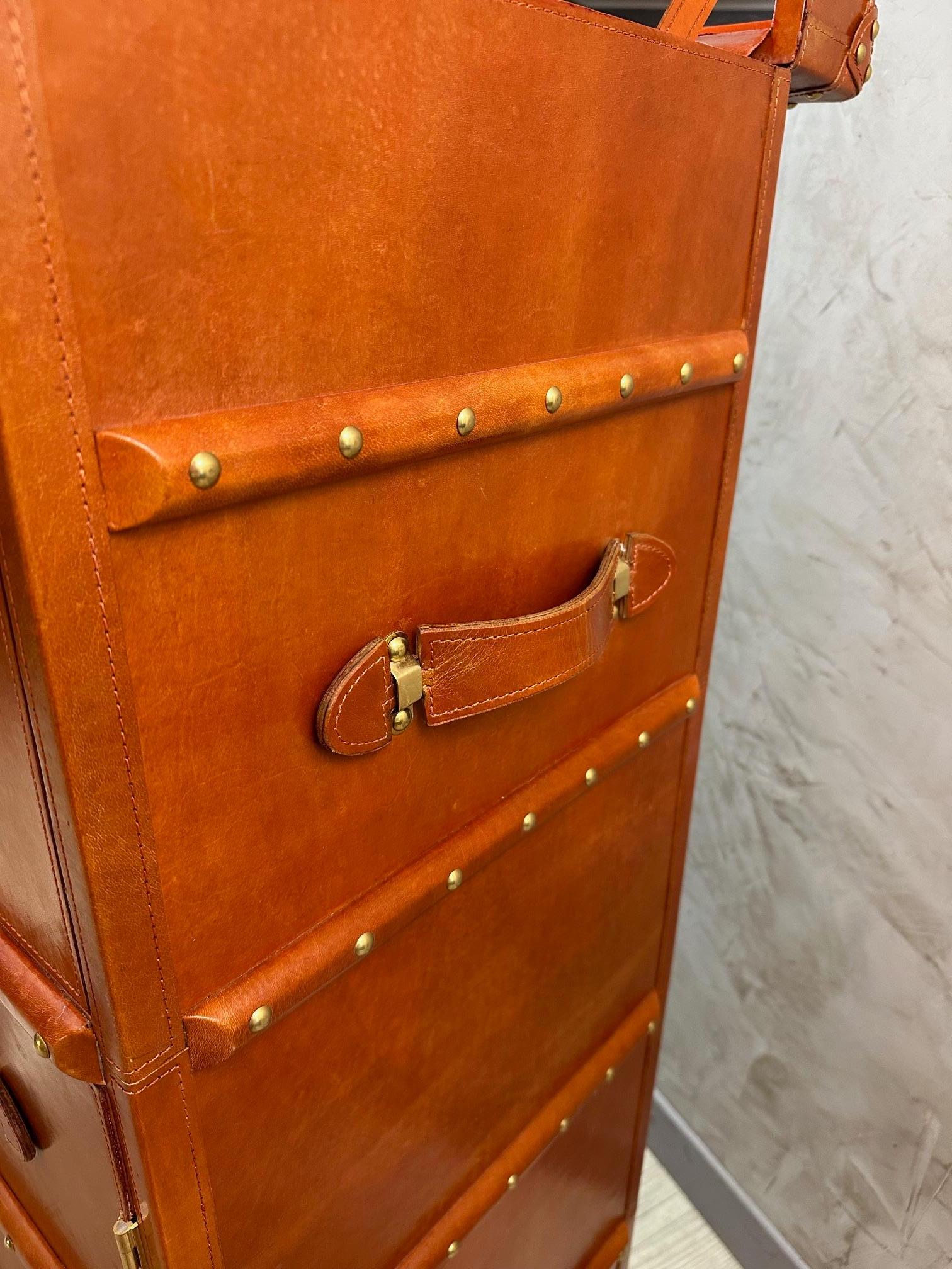 21st century Leather and Brass Bar Trunk 4
