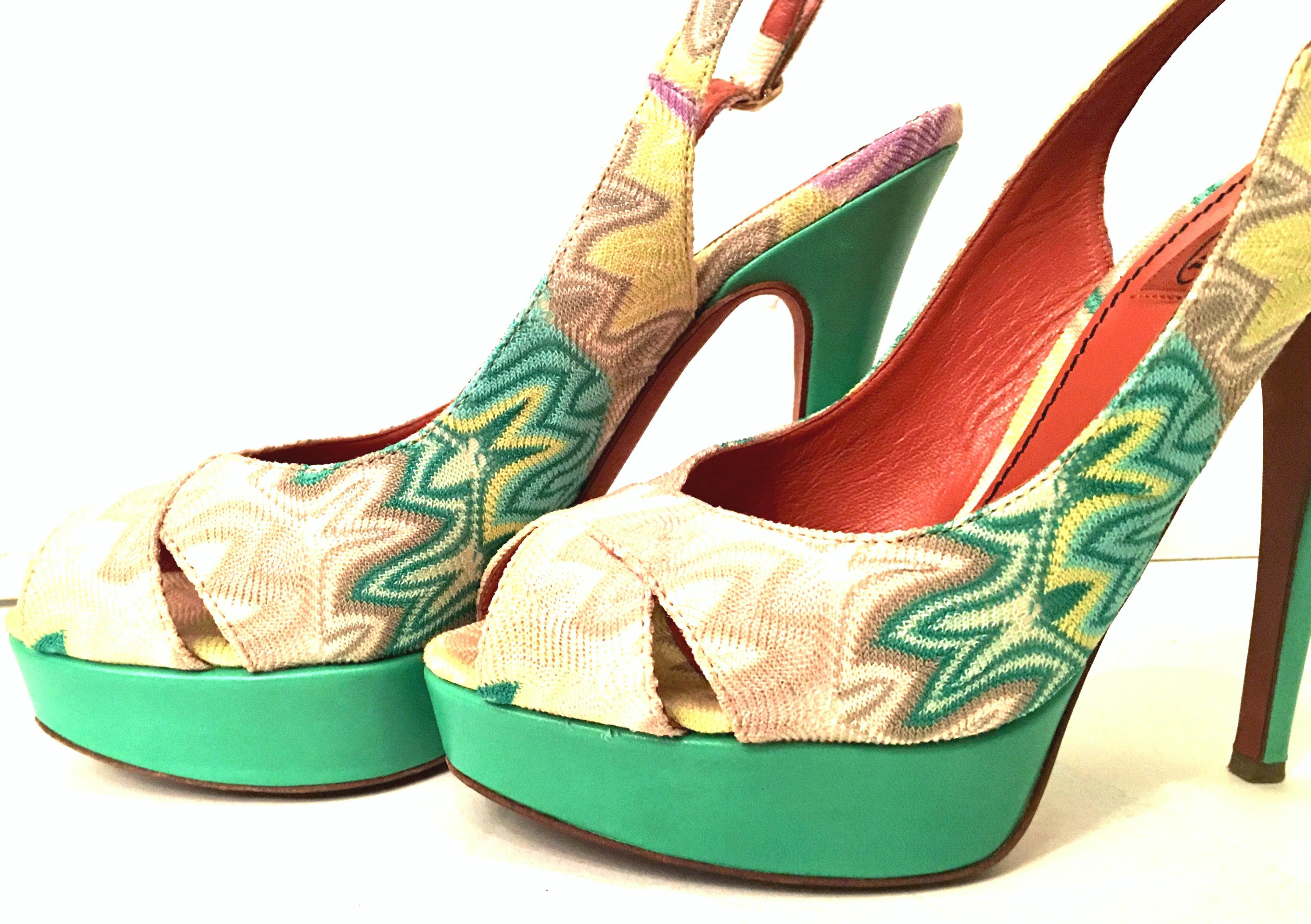 Women's 21st Century Leather Chevron Peep Toe Platform Shoes By, Missoni-Size 8.5 For Sale