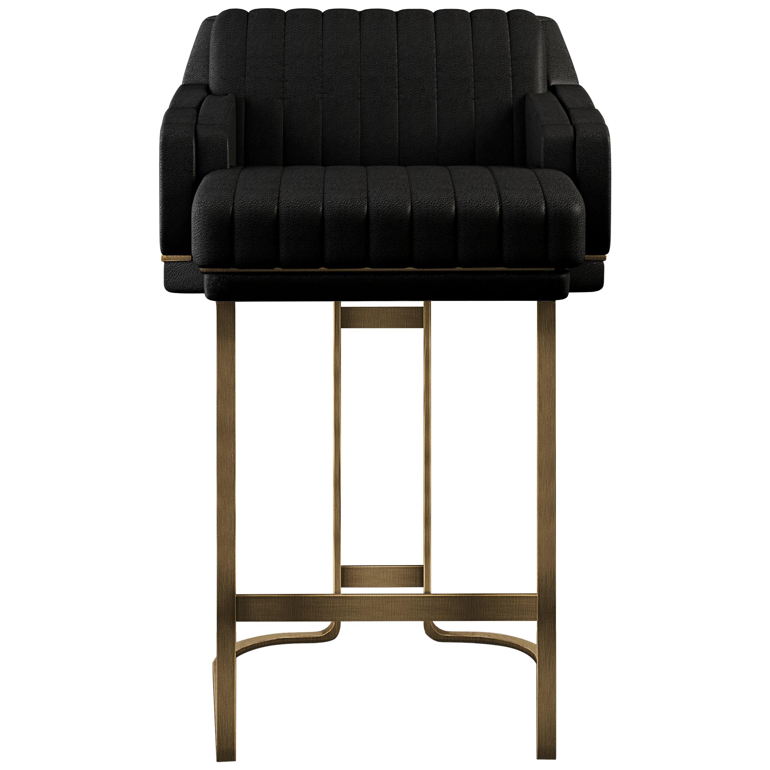 21st Century Leather Upholstered and Bronzed Frame Bar Stool, the Bar