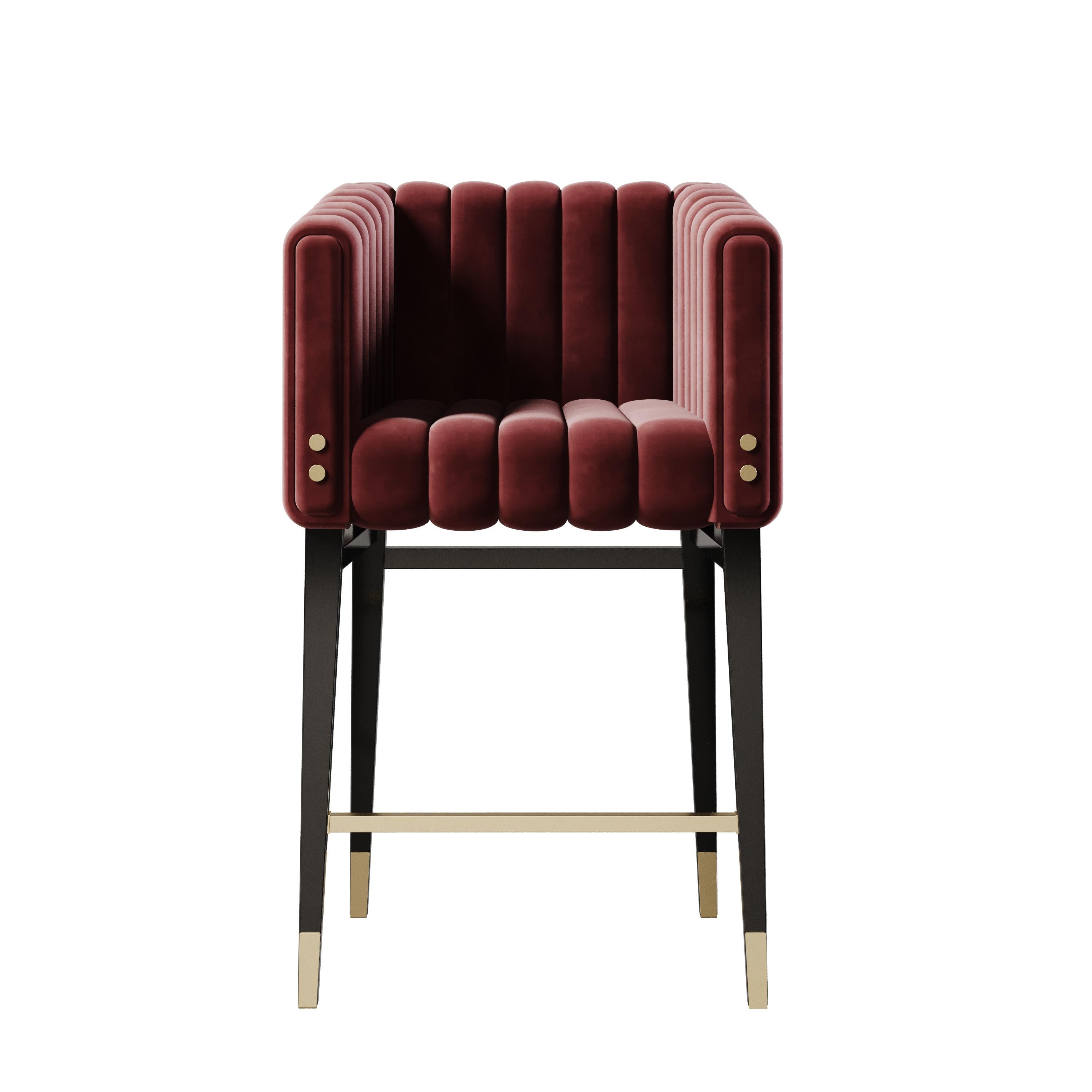 Portuguese 21st Century Leather Inglewood Bar Chair Wood For Sale