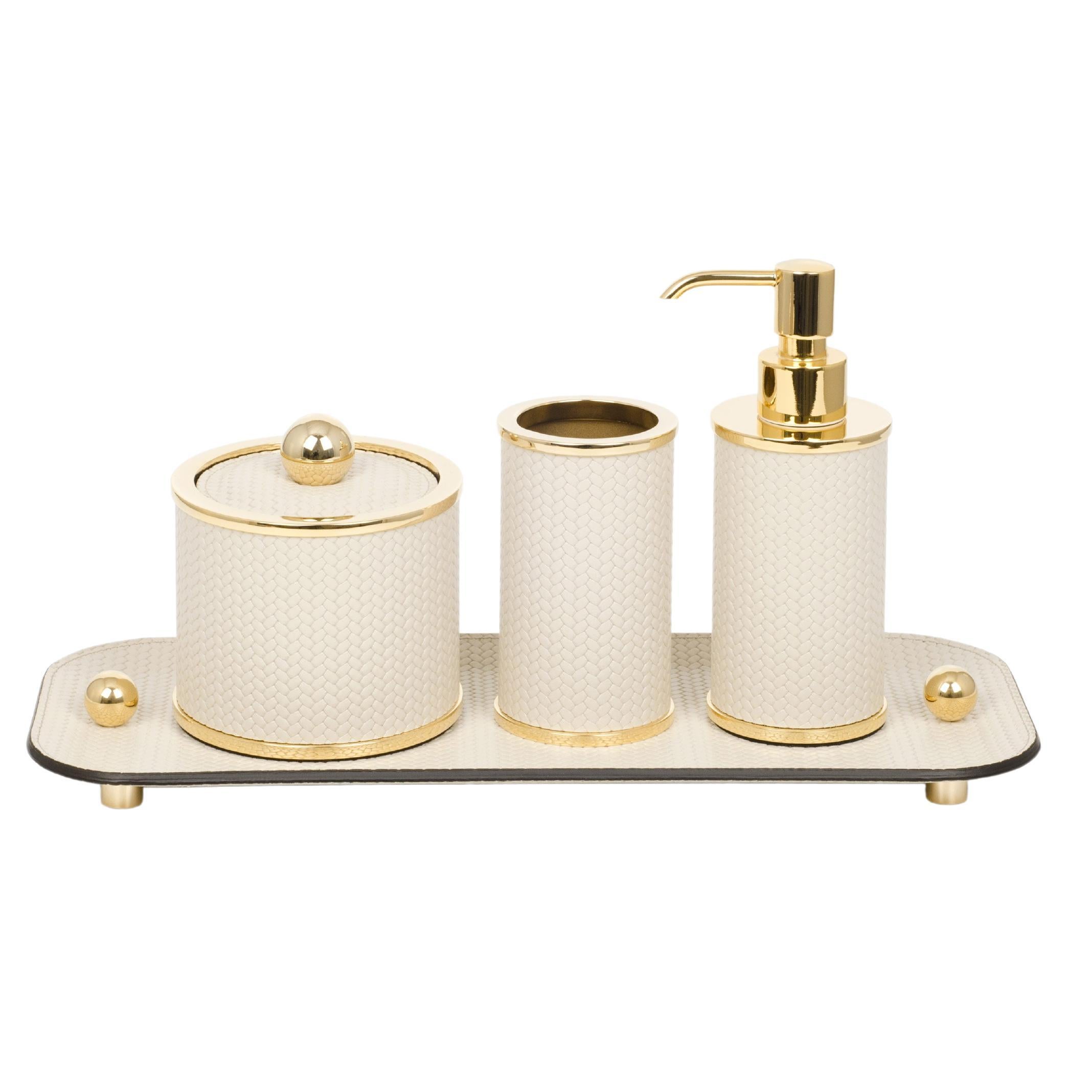 21st Century Leather Olimpia Round Bathroom Set Made in Italy For Sale