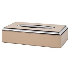 21st Century Leather Rectangular Tissue Box with Chrome Profile Made in Italy