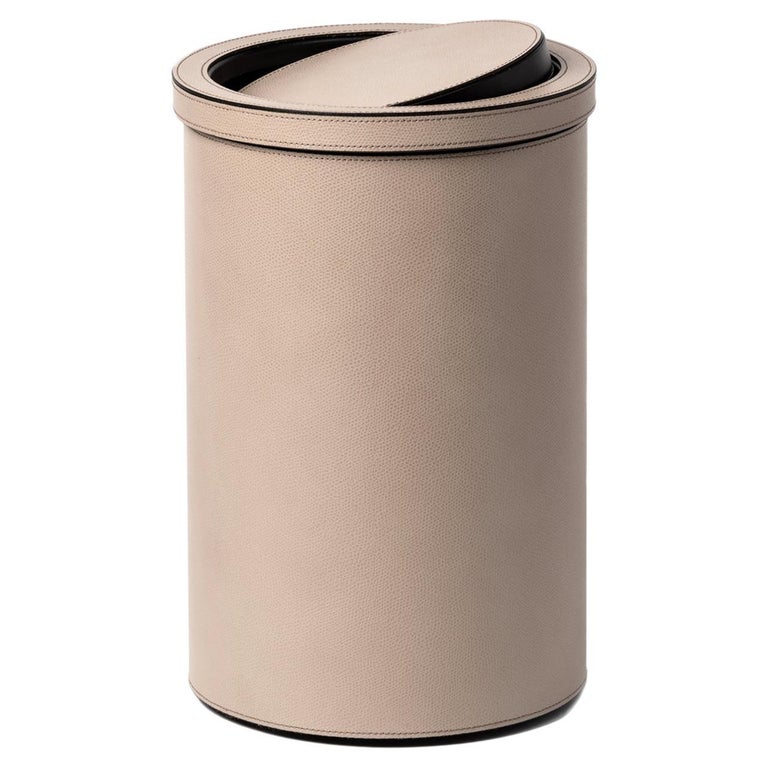 21st Century Leather Tilting Lid Waste Bin Handmade in Italy For Sale