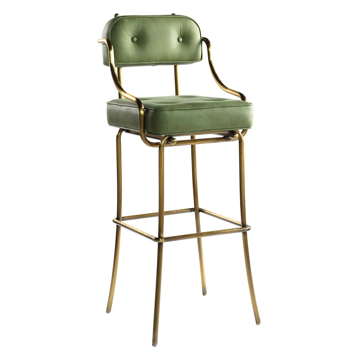 21st Century Leather Upholstered and Bronzed Frame Bar Stool, the Bar Chair For Sale