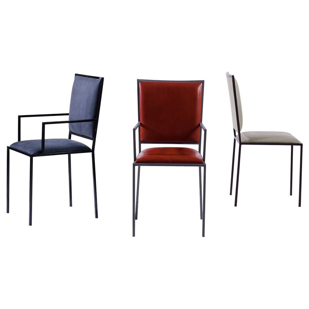21st Century Leather Upholstered and Simple Linear Frame Dining Chair For Sale