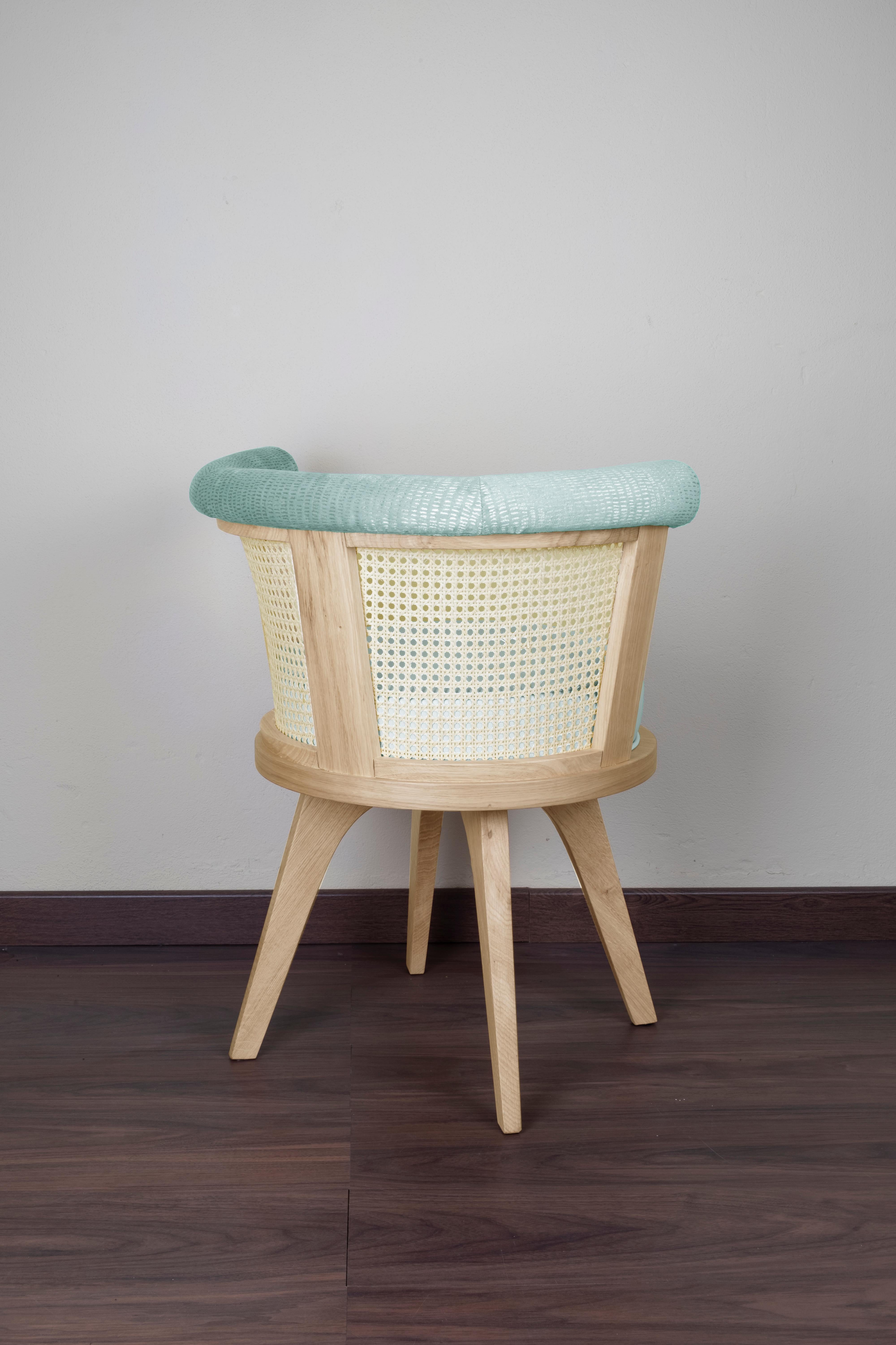 Portuguese 21st Century Leather Velvet Rattan George Dining Chair Oak Handmade in Portugal For Sale
