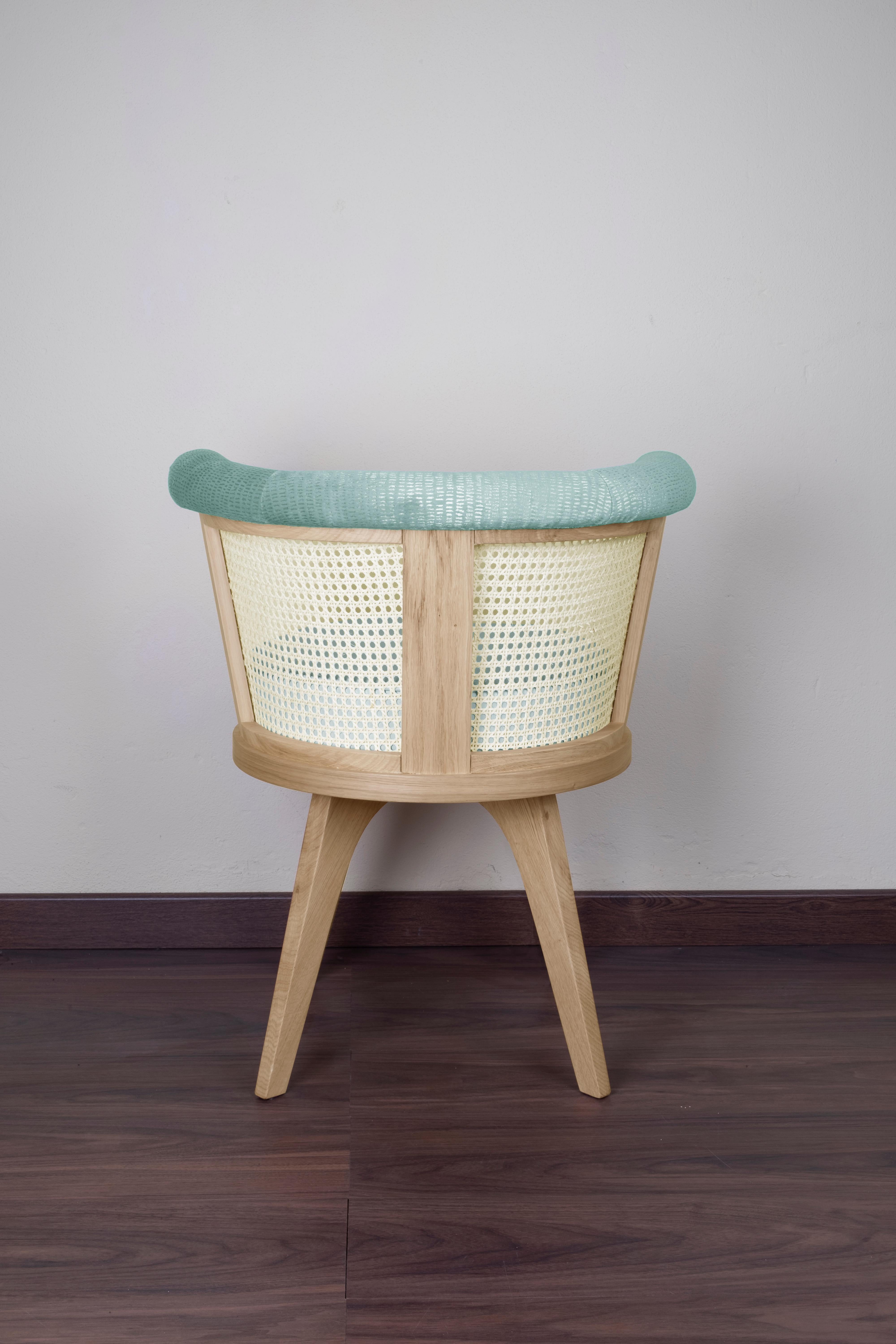 21st Century Leather Velvet Rattan George Dining Chair Oak Handmade in Portugal In New Condition For Sale In RIO TINTO, PT