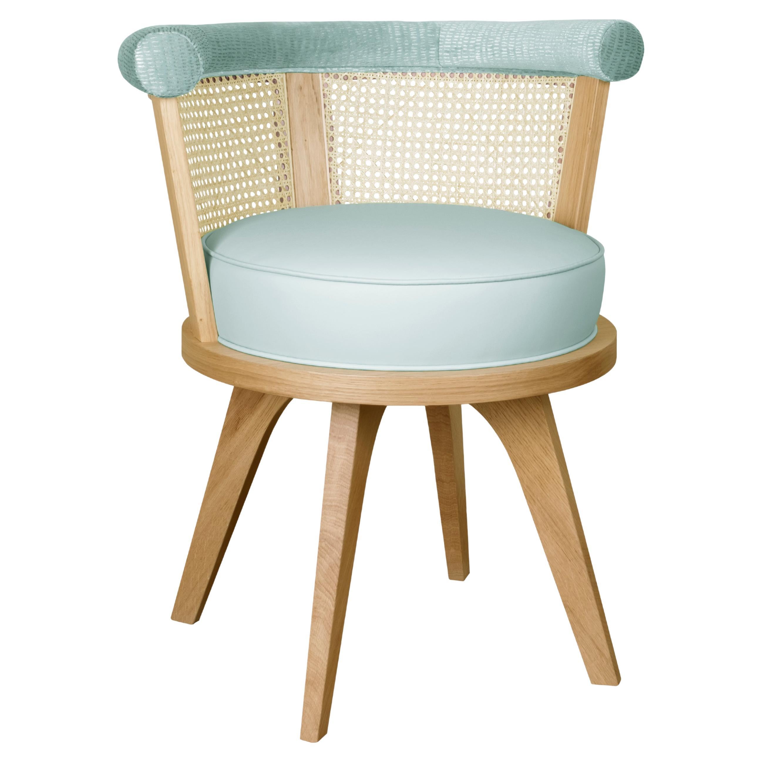 21st Century Leather Velvet Rattan George Dining Chair Oak Handmade in Portugal