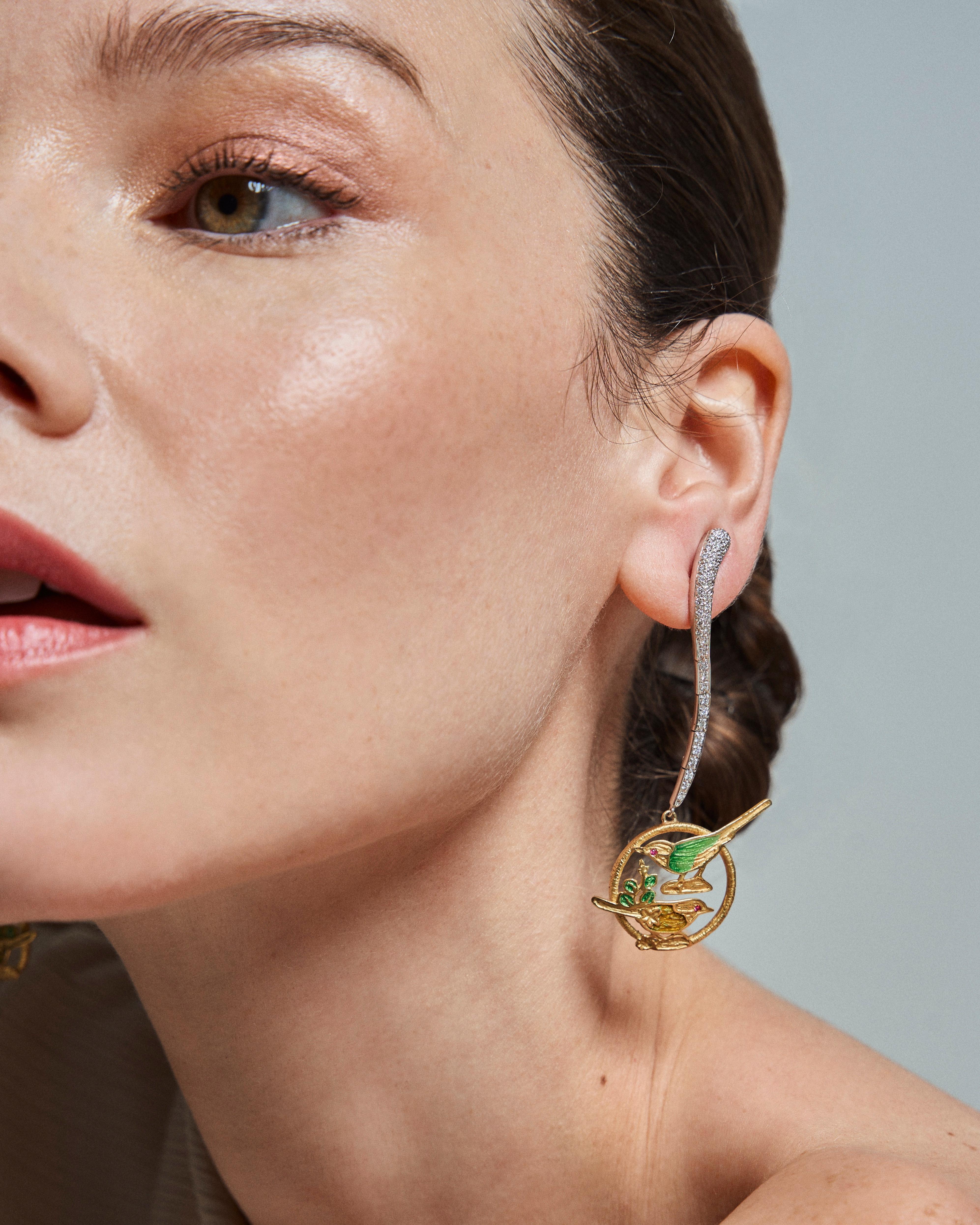 enamel bird earrings