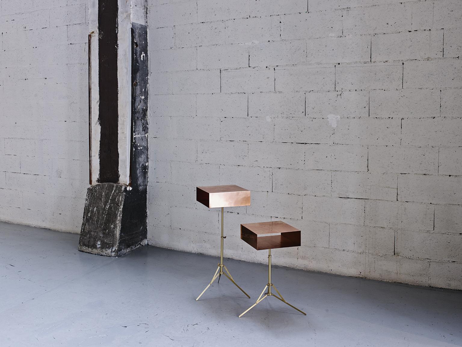Italian 21st Century Lem Copper Side Table with Brass Base