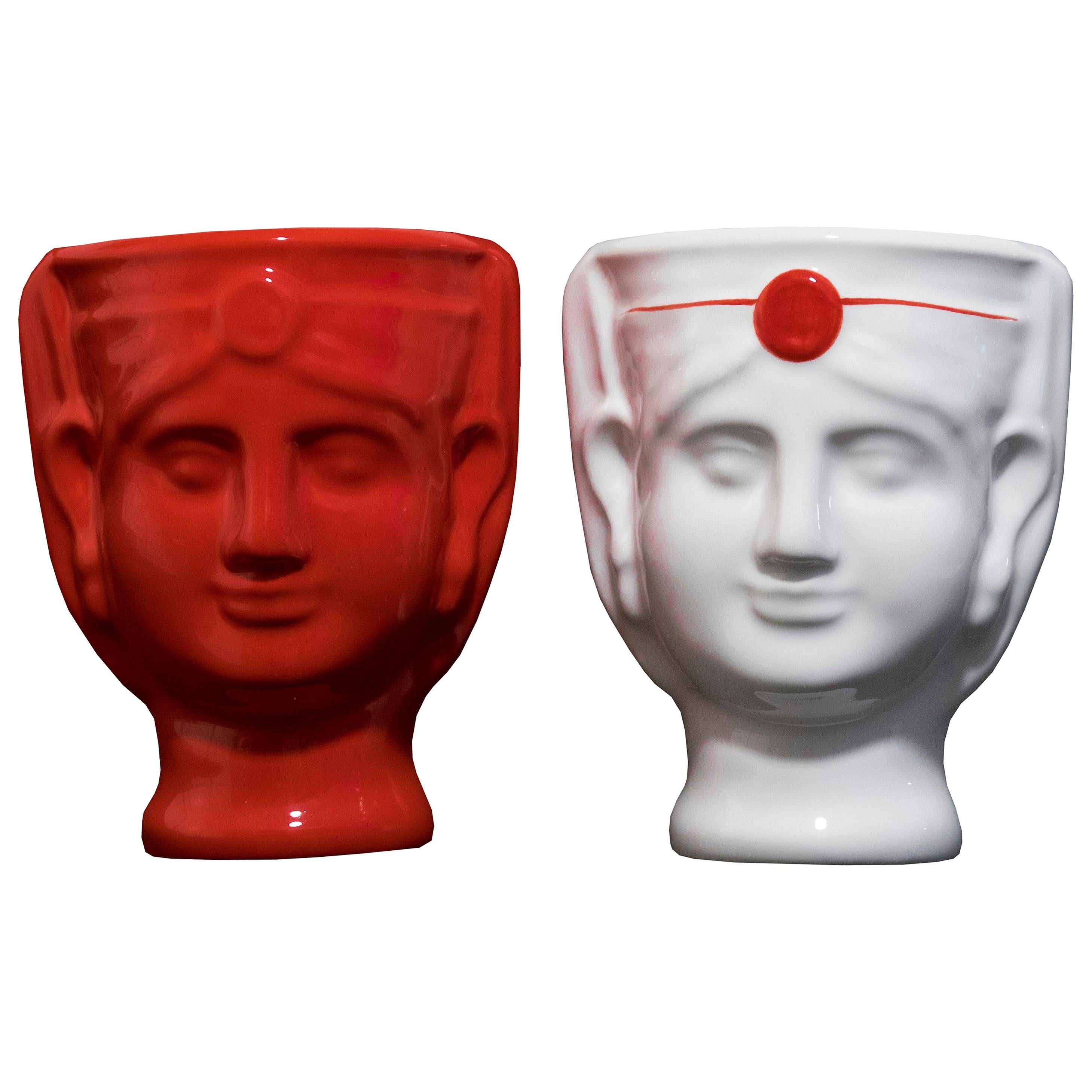 21st Century, Sicilian Moor' Head Design, Ceramic Vases, Made in Italy Handmade For Sale
