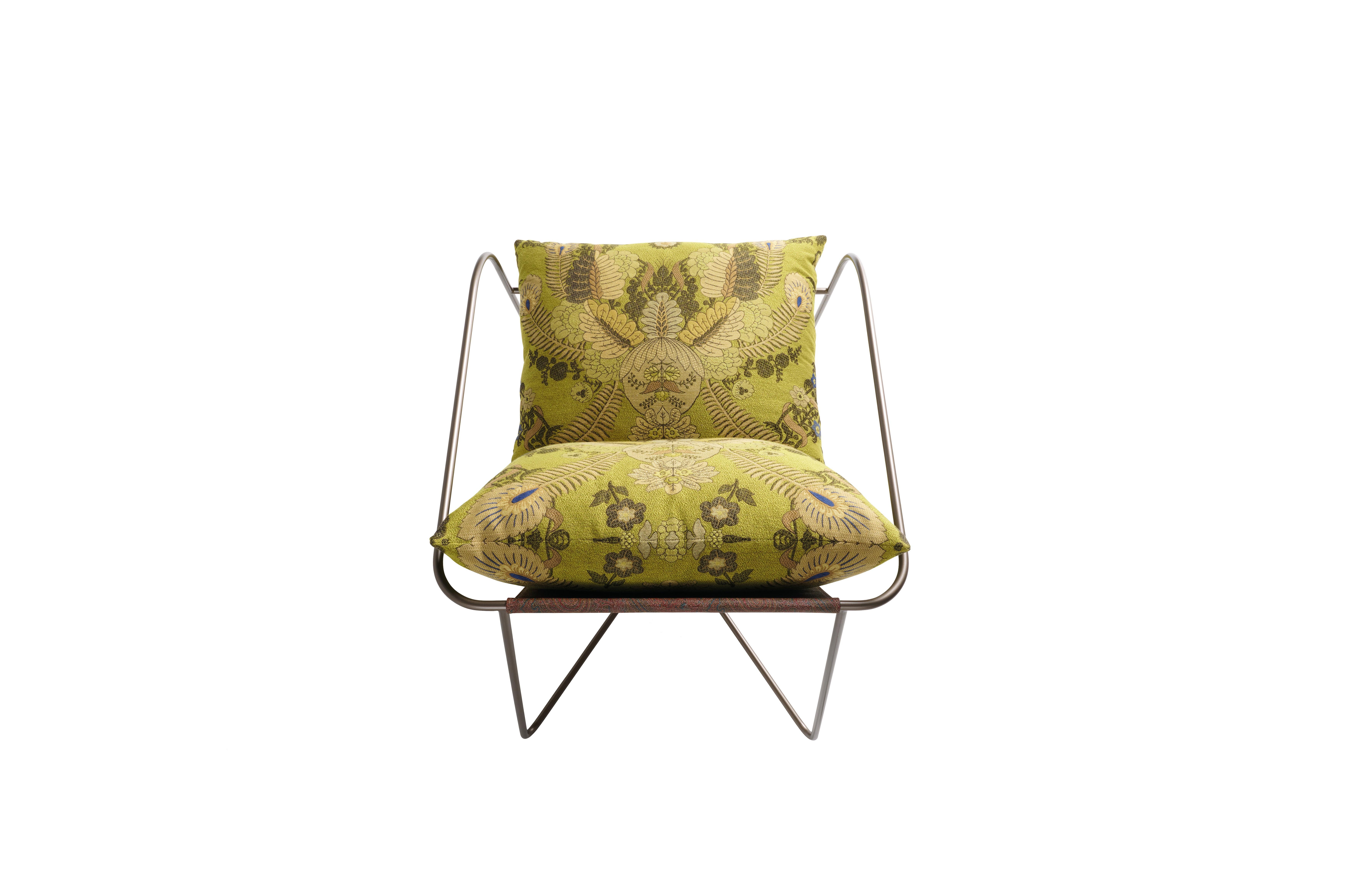 Modern 21st Century Levity Armchair in Green Jacquard Fabric by Etro Home Interiors For Sale