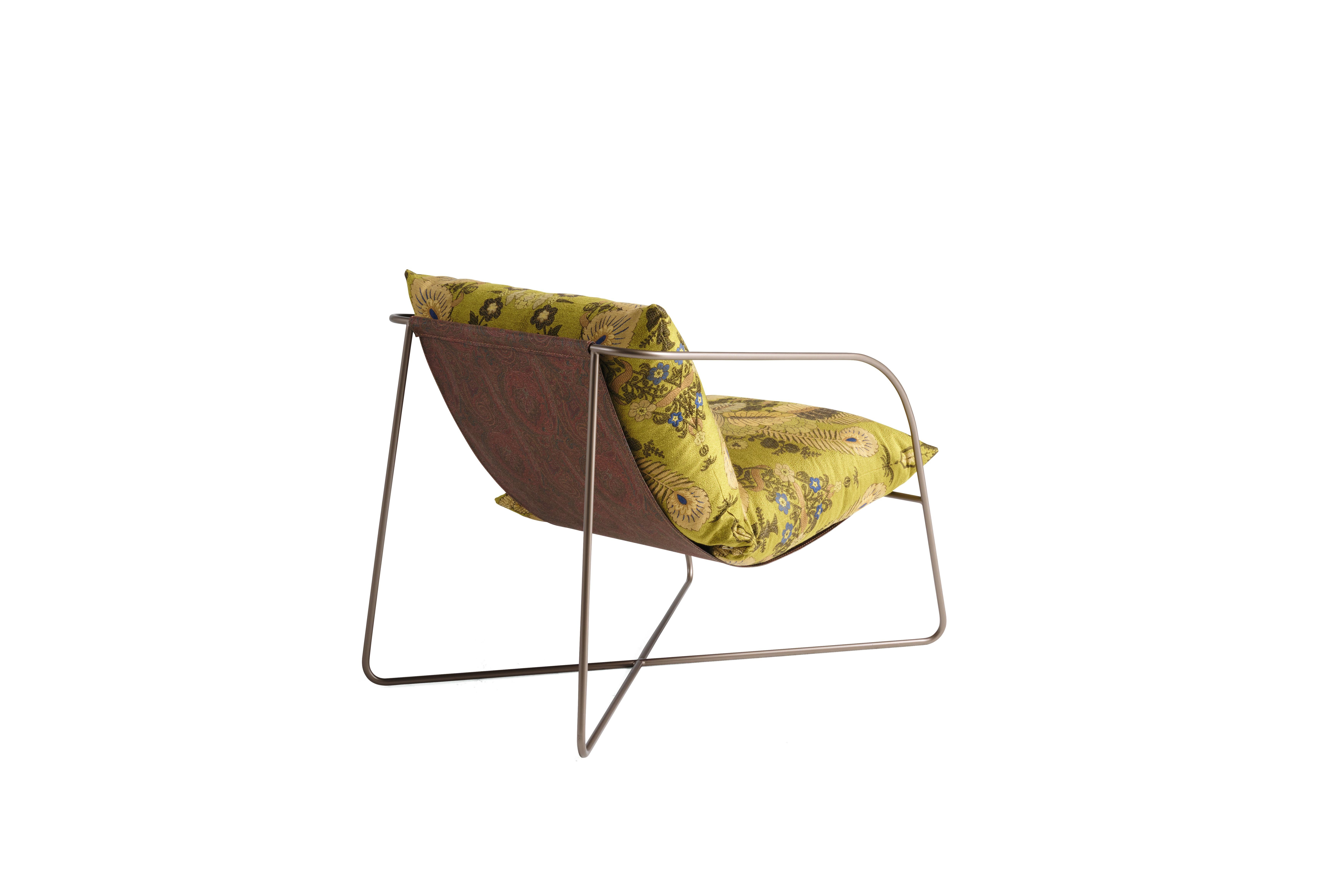 Italian 21st Century Levity Armchair in Green Jacquard Fabric by Etro Home Interiors For Sale