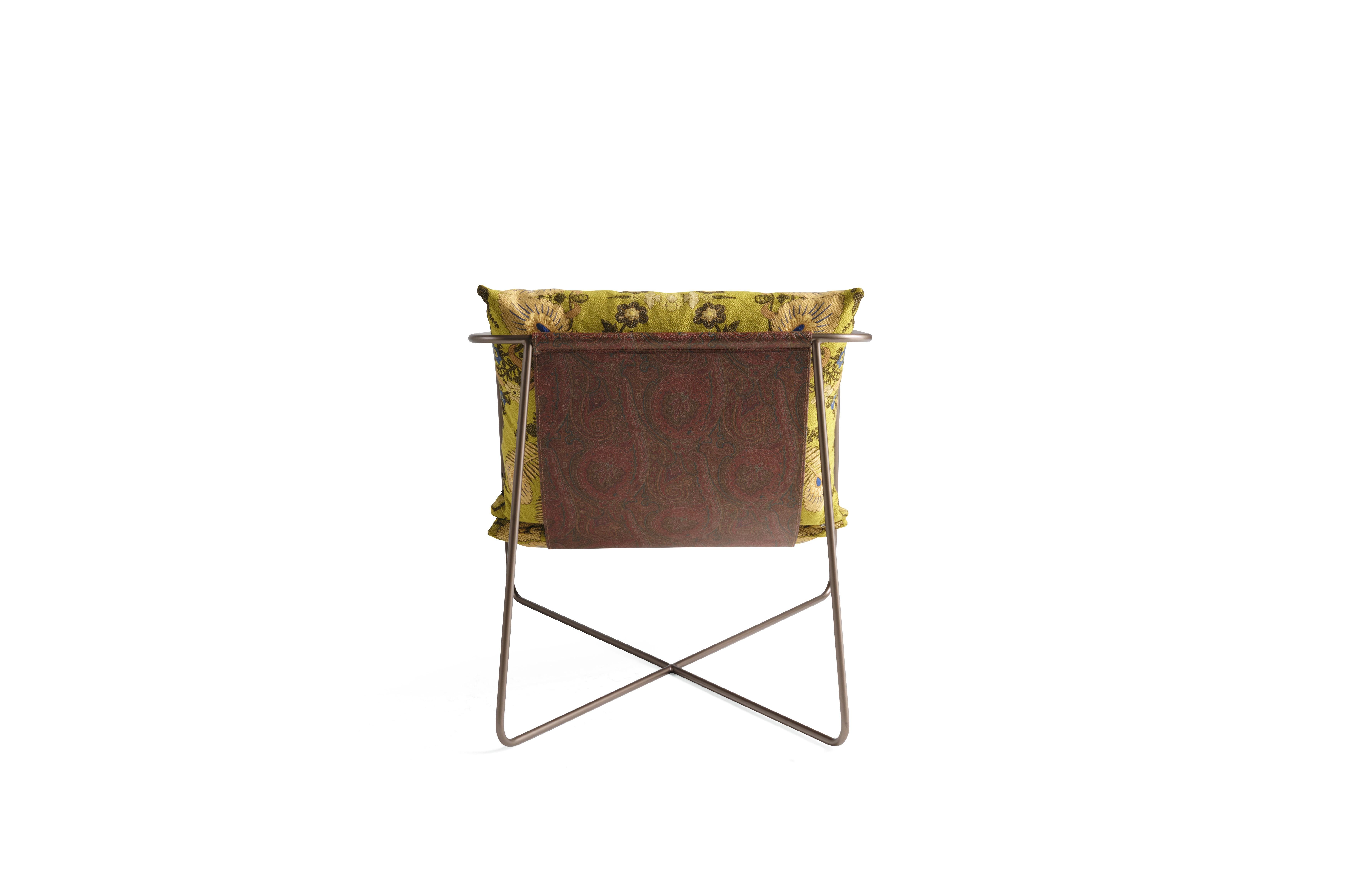Italian 21st Century Levity Armchair in Green Jacquard Fabric by Etro Home Interiors For Sale