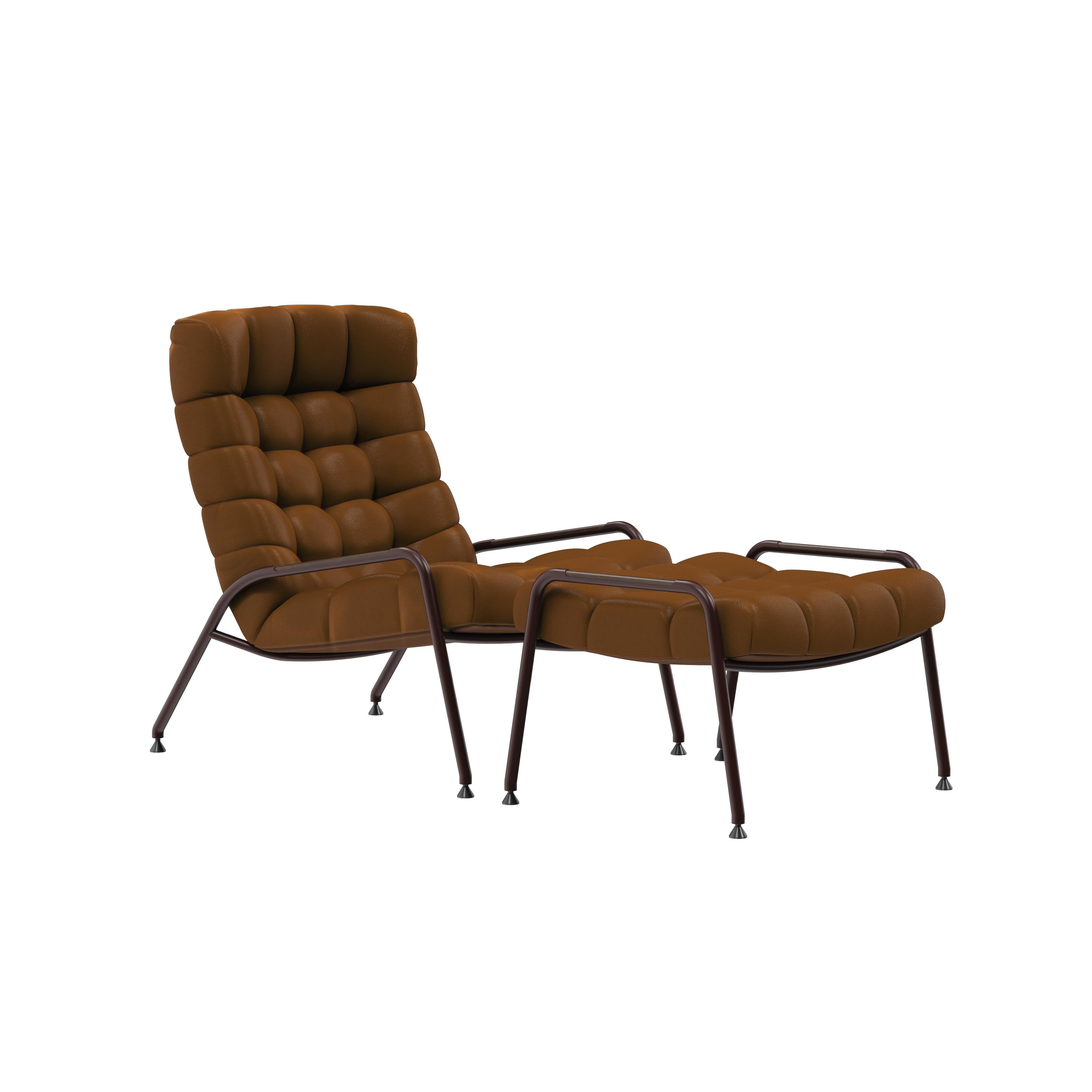Portuguese 21st Century Liberty Armchair & Ottoman Nubuck Brass Walnut Made in Portugal For Sale