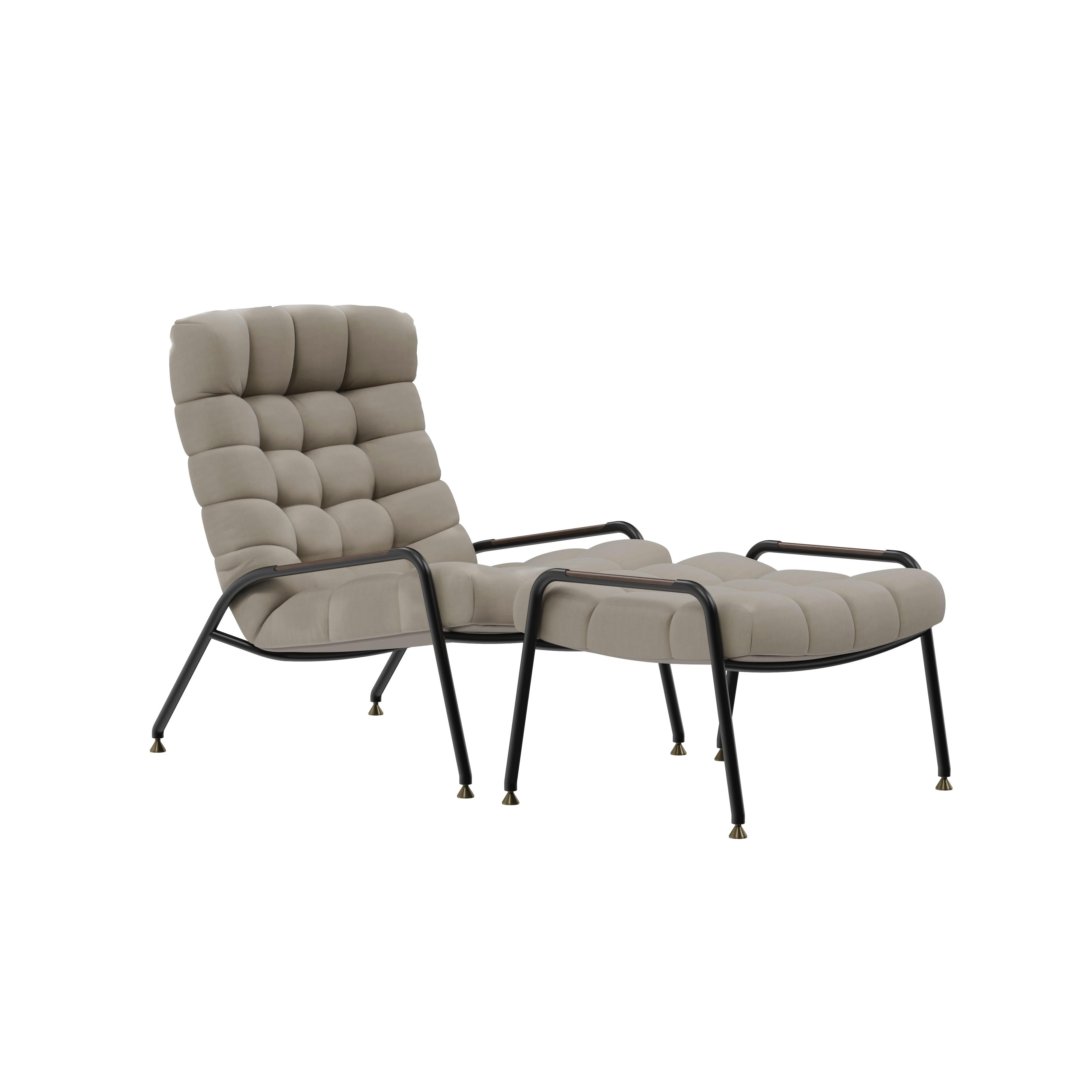 21st Century Liberty Armchair & Ottoman Nubuck Brass Walnut Made in Portugal In New Condition For Sale In RIO TINTO, PT