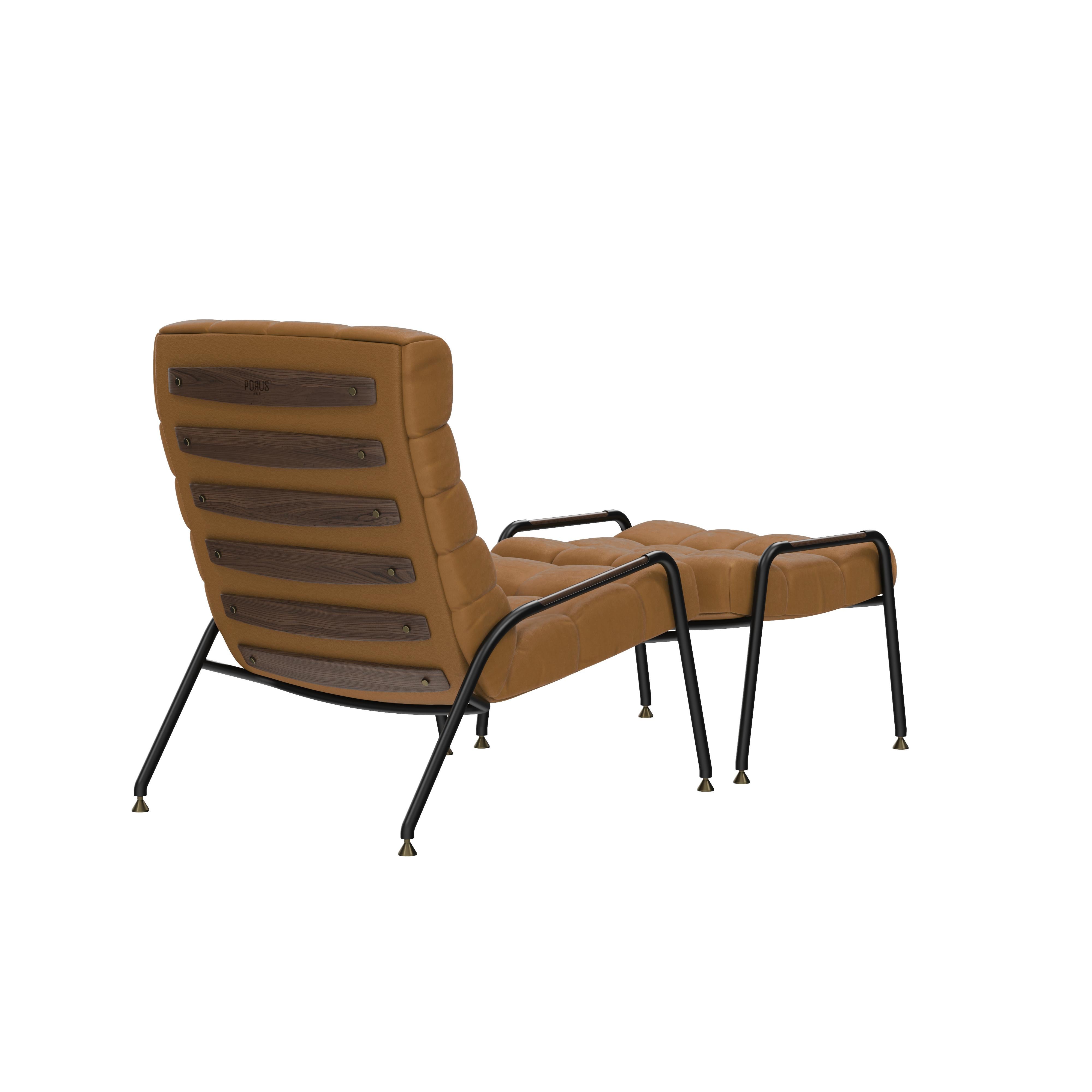 Contemporary 21st Century Liberty Armchair & Ottoman Nubuck Brass Walnut Made in Portugal For Sale