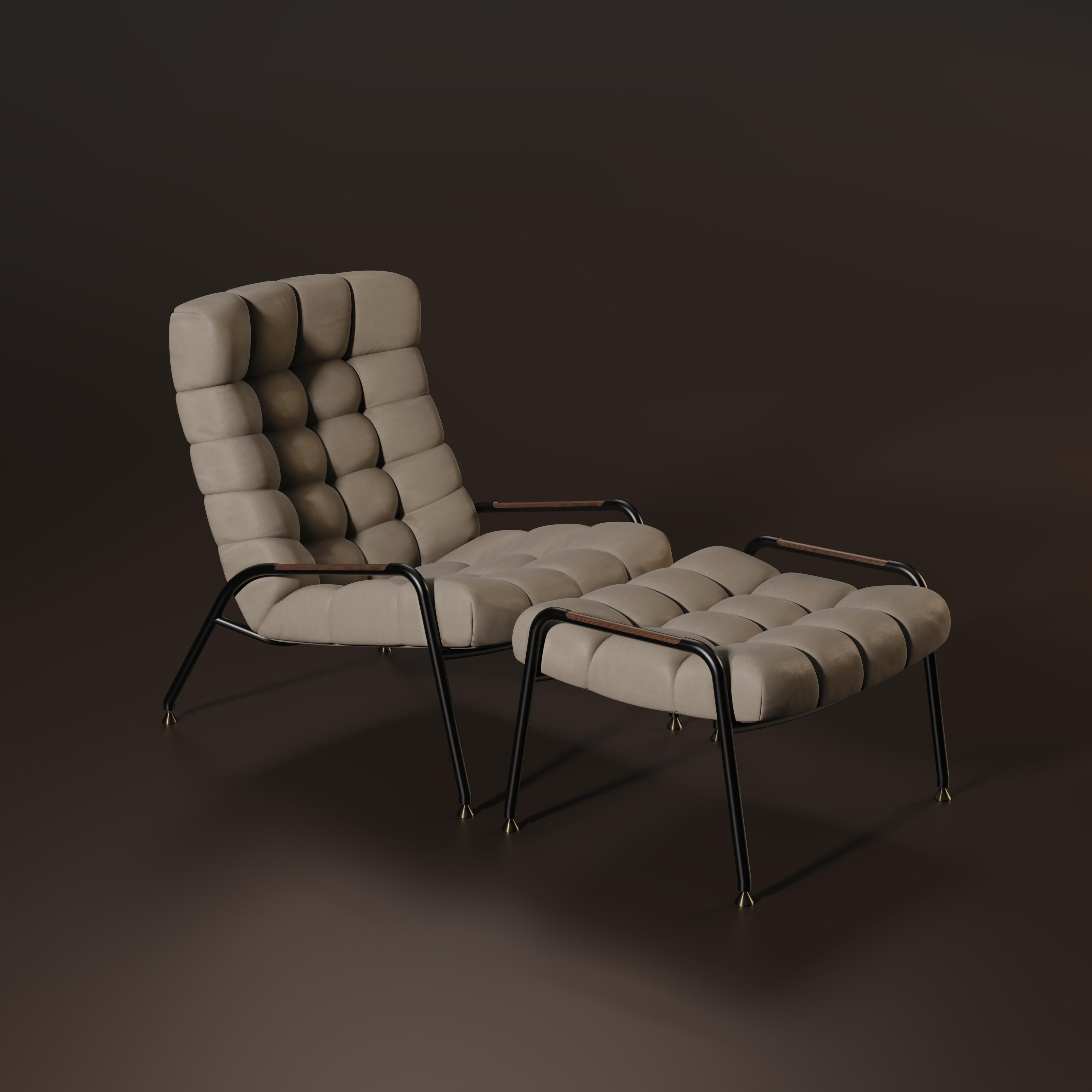 21st Century Liberty Armchair & Ottoman Nubuck Brass Walnut Made in Portugal For Sale 2