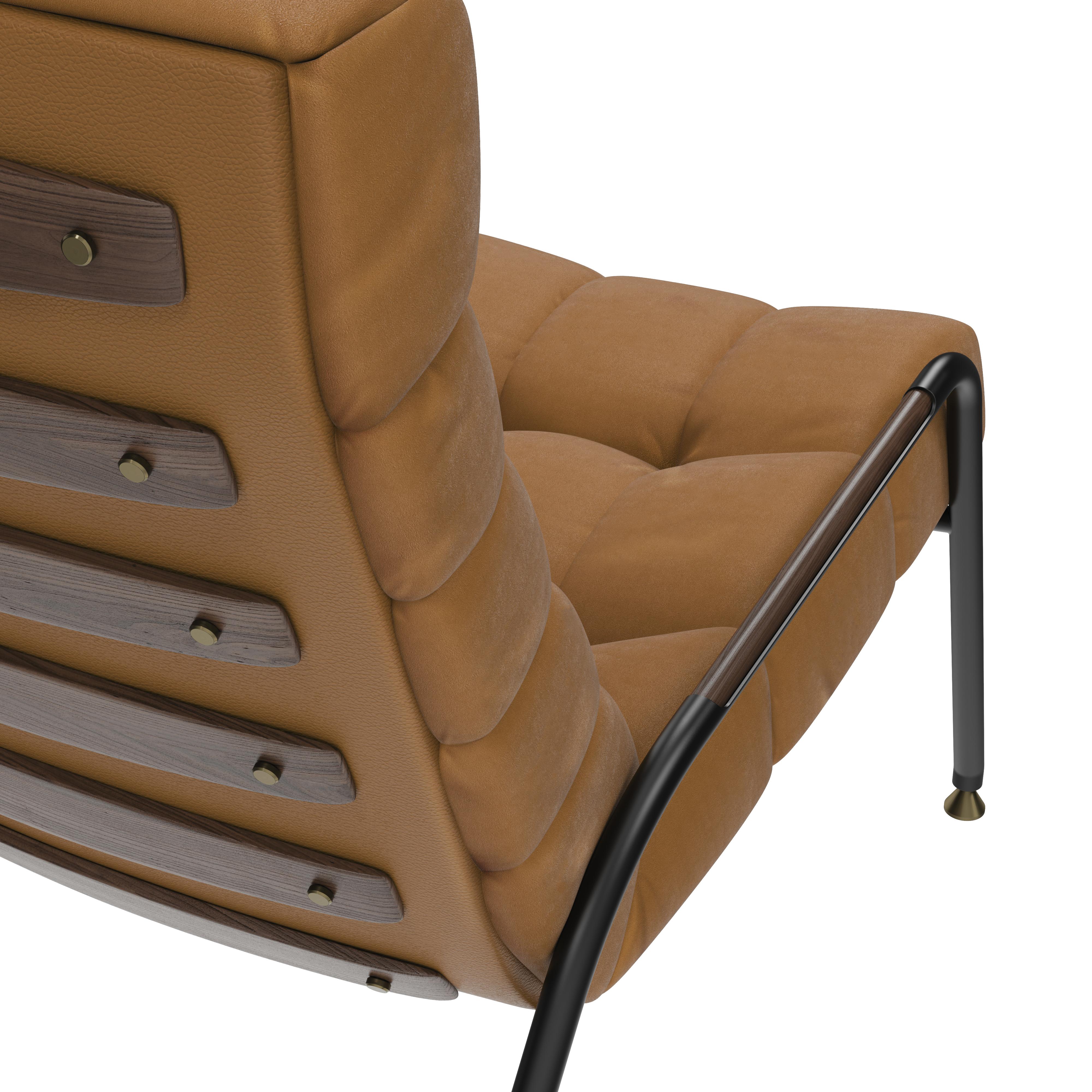 21st Century Liberty Armchair & Ottoman Nubuck Brass Walnut Made in Portugal For Sale 3