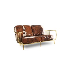 Contemporary Liberty Sofa Low Back, Polished Brass and Natural Cow Fur Cushions