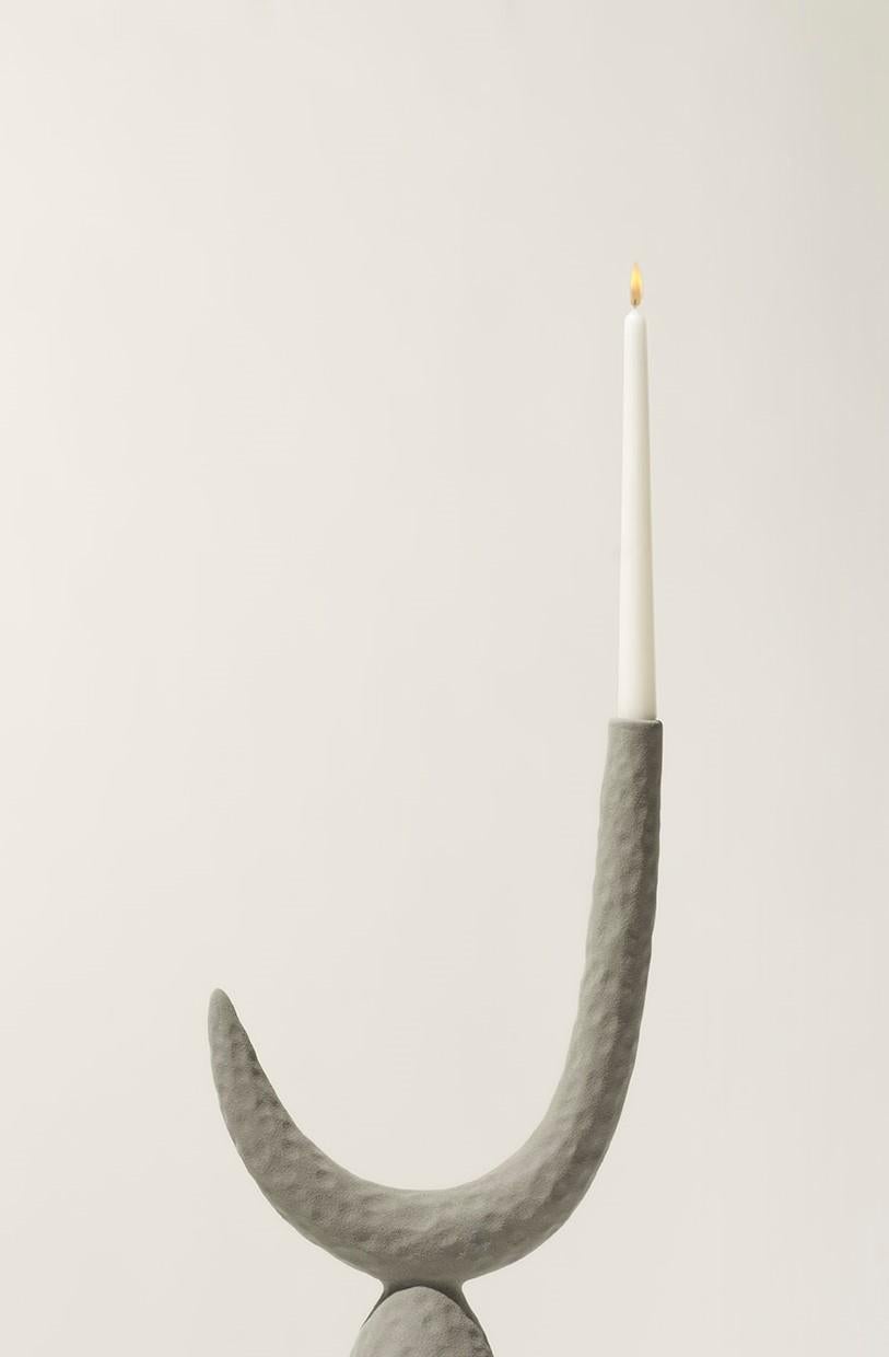 21st Century Light Grey Candlestick by Ceramica Gatti, designer A. Anastasio In New Condition For Sale In Faenza, IT