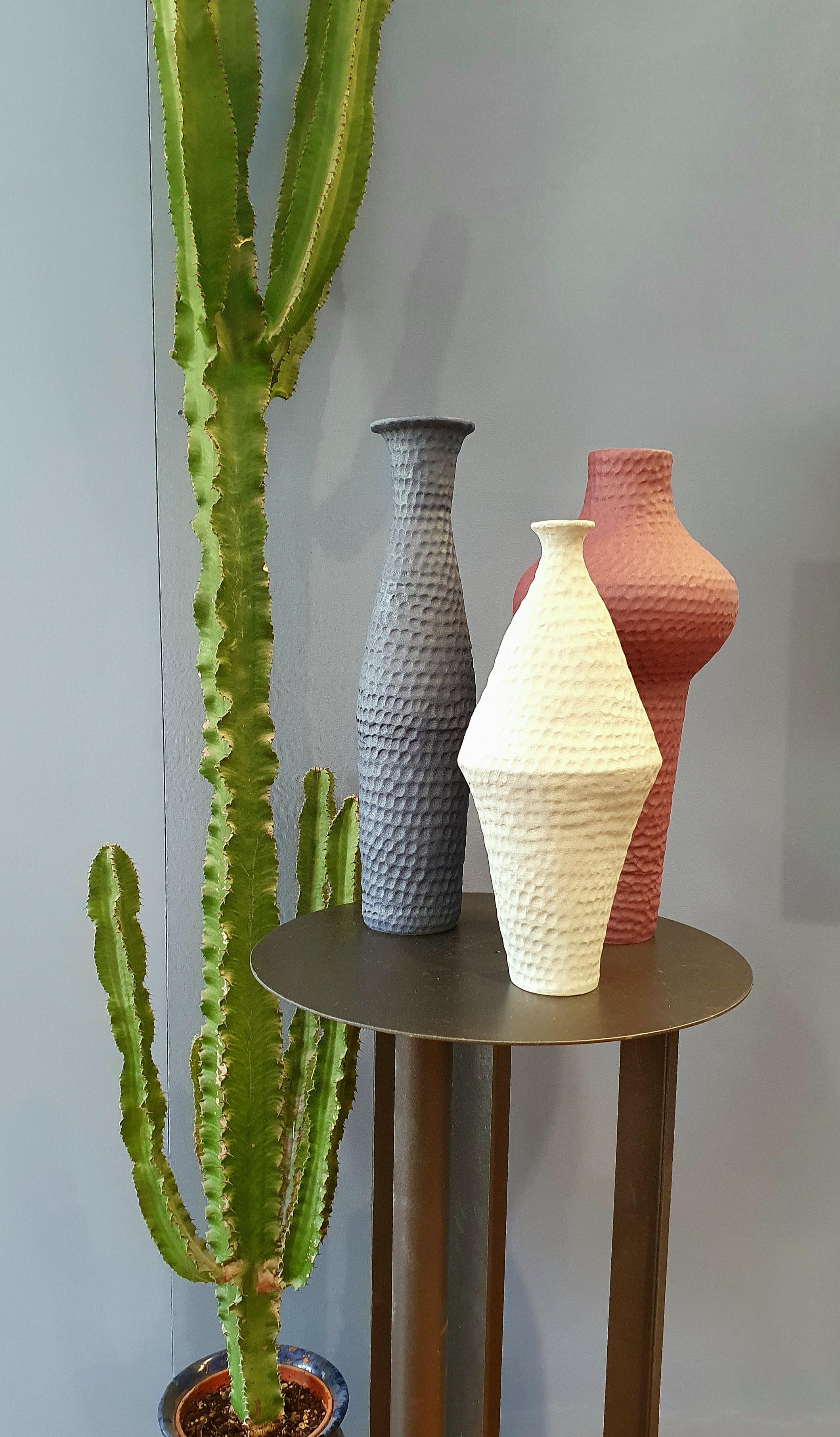 Italian 21st Century Light Grey Matt Vase by Ceramica Gatti, designer A. Anastasio For Sale