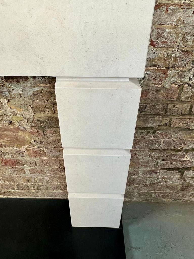 Hand-Carved 21st Century Limestone Deco Contemporary Mantlepiece For Sale