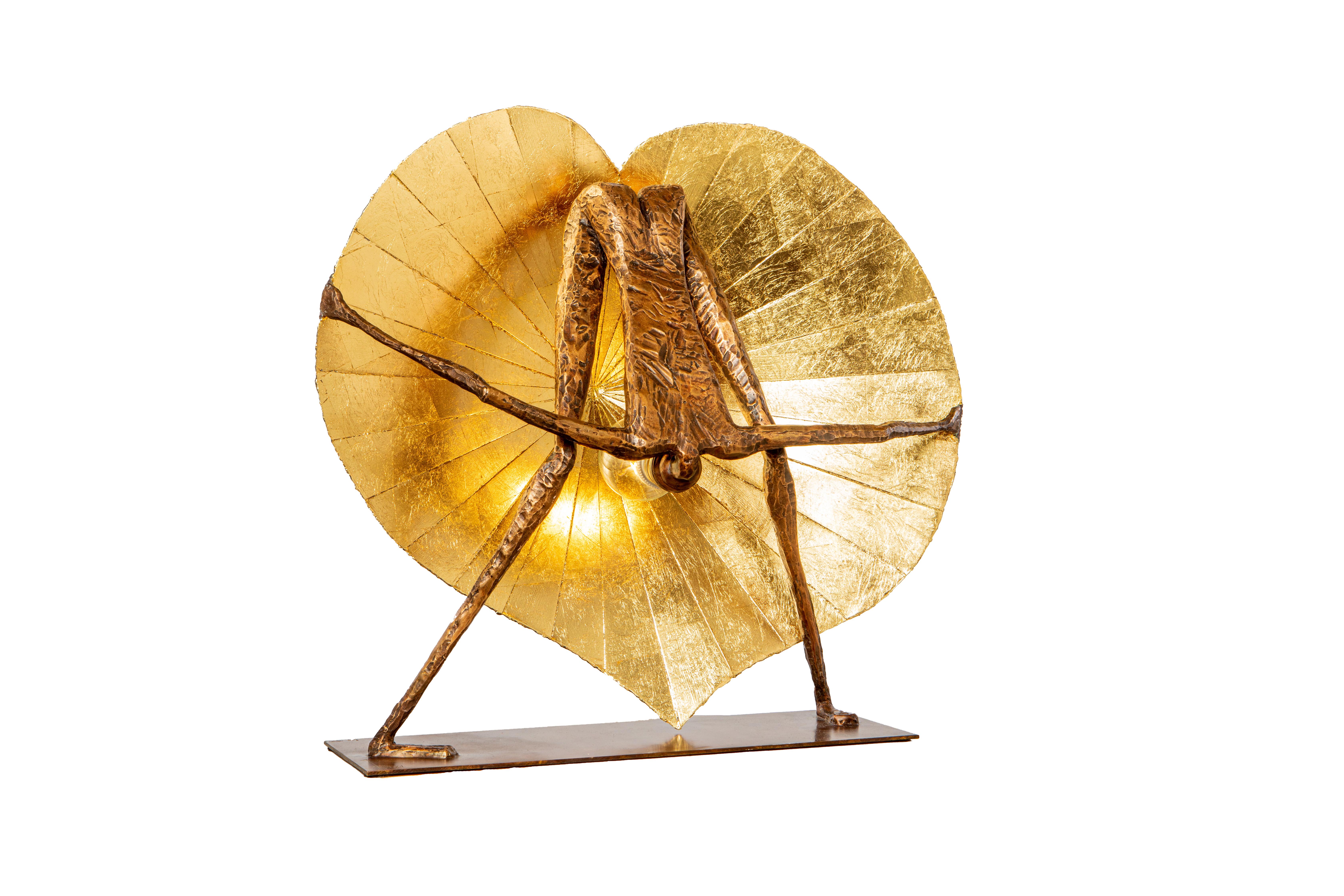 21st Century Unique sculptural table lamp Écoute Ton Coeur by Fantôme

Patinated Bronze 
Female character in contortion 
Patinated brass reflector 
h. 37.4’’ x 13.8’’ 
Limited Edition /8, signed, delivered with a certificate of authenticity

This