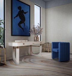 Lincoln Desk Leather Wood Brass Marble Handmade in Portugal by Porus Studio