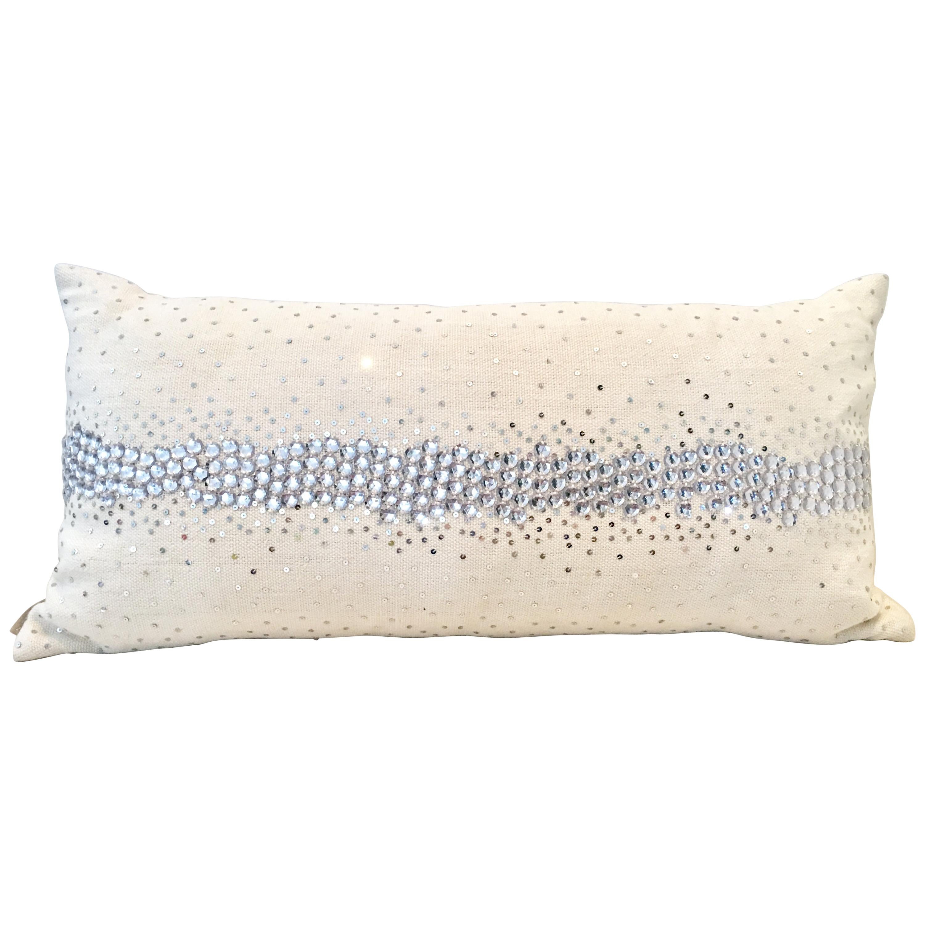 21st Century Linen & Crystal Down Bolster Pillow by, Sivaana For Sale