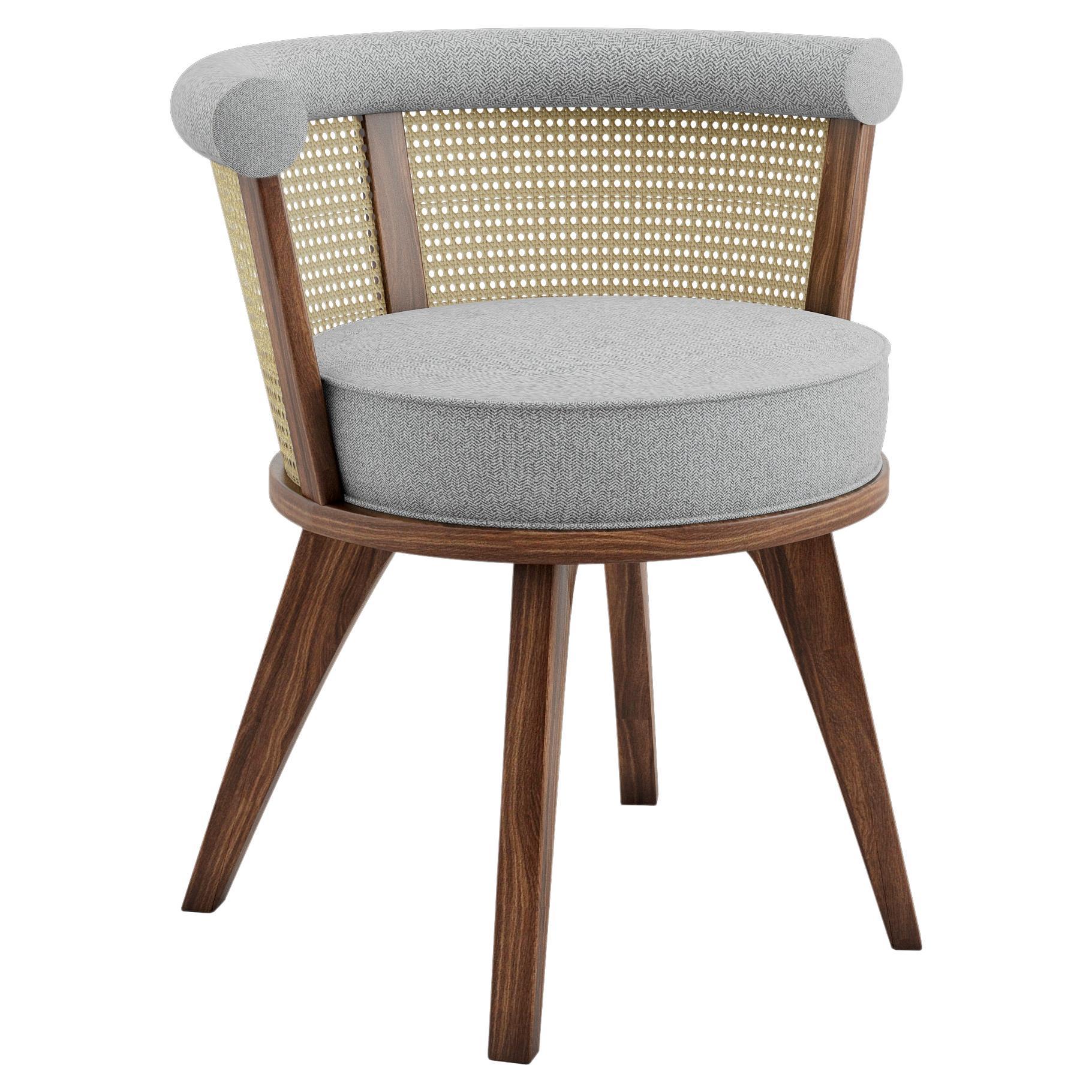 21st Century Linen Rattan George Dining Chair Walnut Wood For Sale