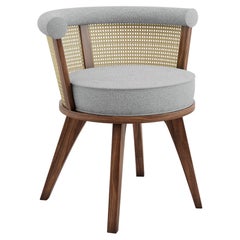 21st Century Linen Rattan George Dining Chair Walnut Wood
