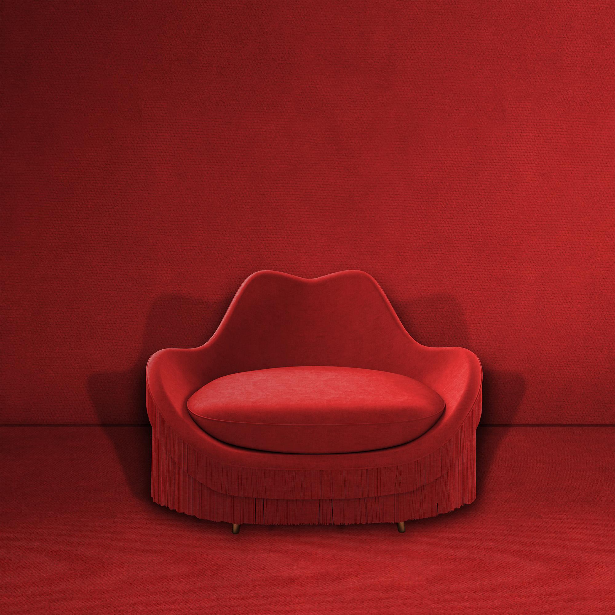 Brass 21st Century Lips-Inspired Jeane Armchair Cotton Made in Portugal by Ottiu For Sale