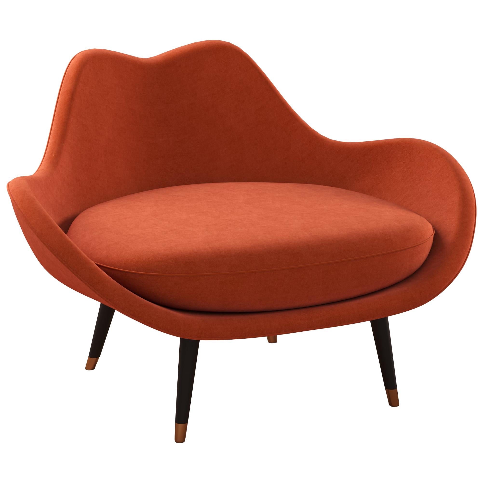 21st Century Lips-Inspired Jeane Armchair Cotton Velvet For Sale