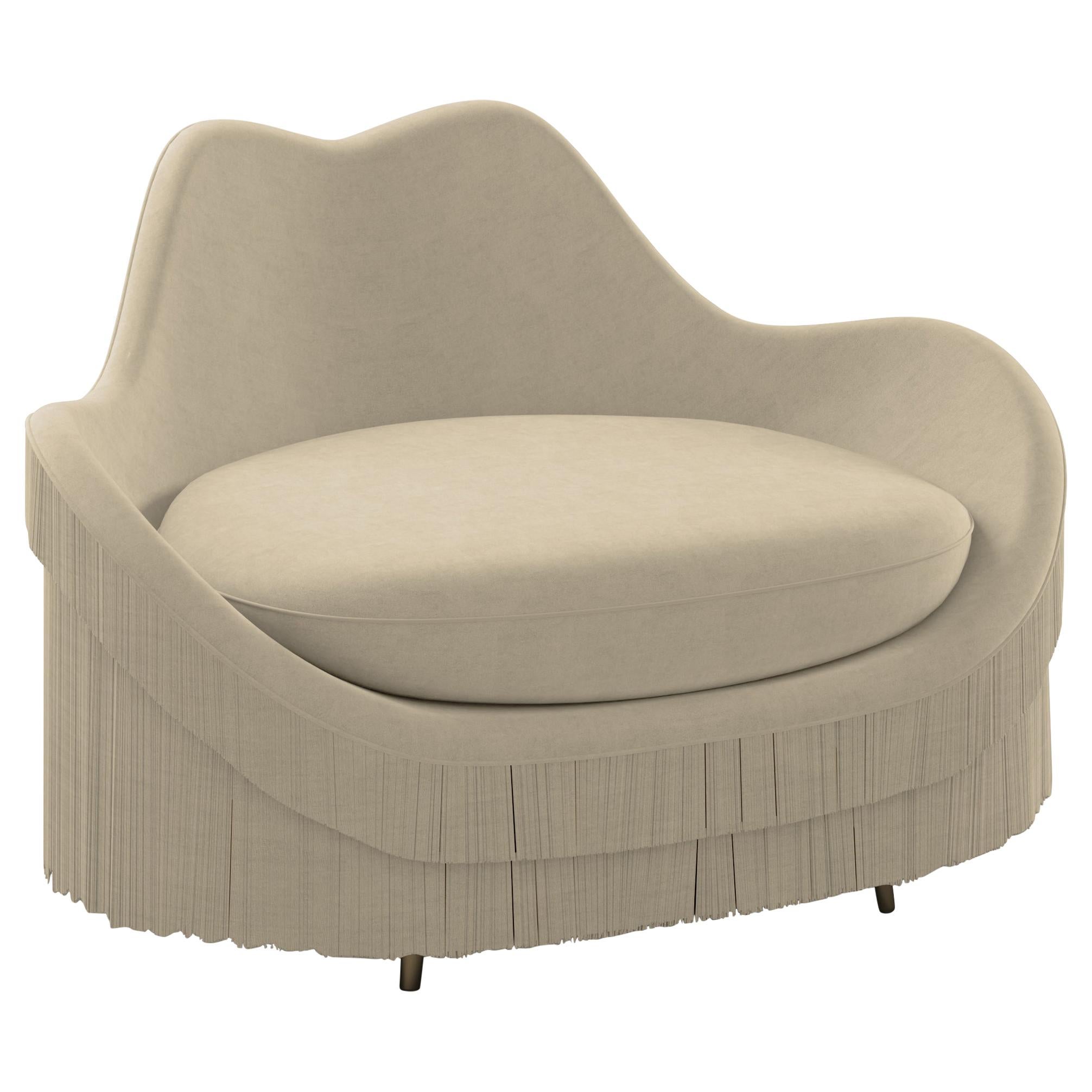 21st Century Lips-Inspired Jeane Fringes Armchair Cotton Velvet