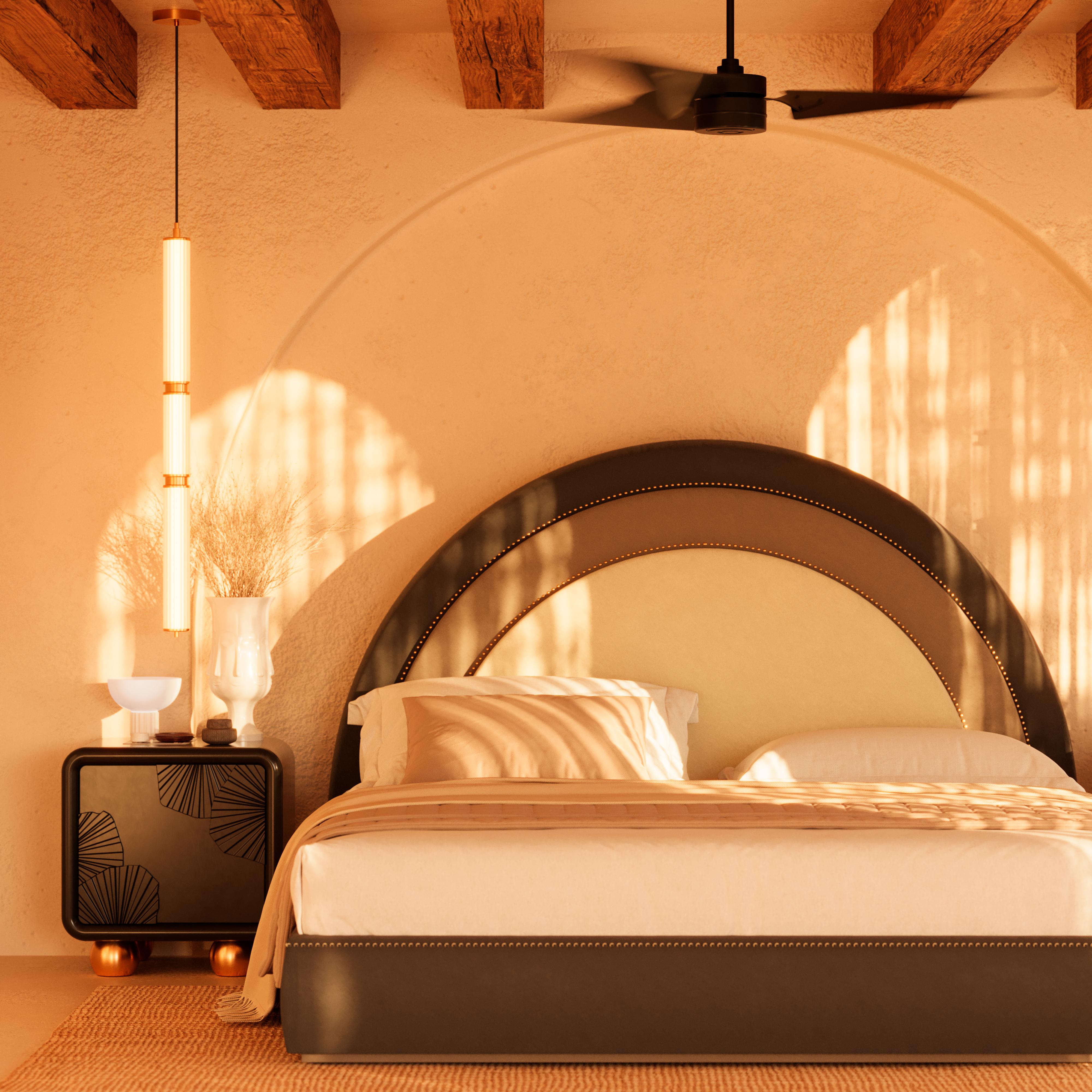 Contemporary 21st Century Lisi Bed Velvet Walnut Wood Brass Handmade in Portugal by Ottiu For Sale