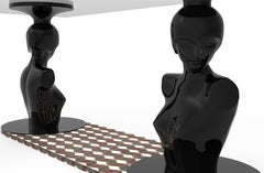 Mesa Lorsky Siglo XXI, Tapa de Cristal, Madera Tallada con Incrustaciones, Deco, Made in Italy