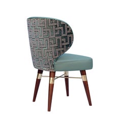 21st Century Louis Dining Chair Jacquard Velvet Leather Brass Made in Portugal