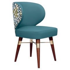 21st Century Louis Dining Chair Jacquard Velvet Leather Brass Made in Portugal