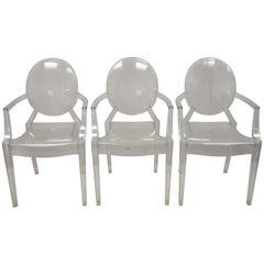 21st Century Louis Ghost Design Starck Kartell Lucite Acrylic Armchairs Set of 3